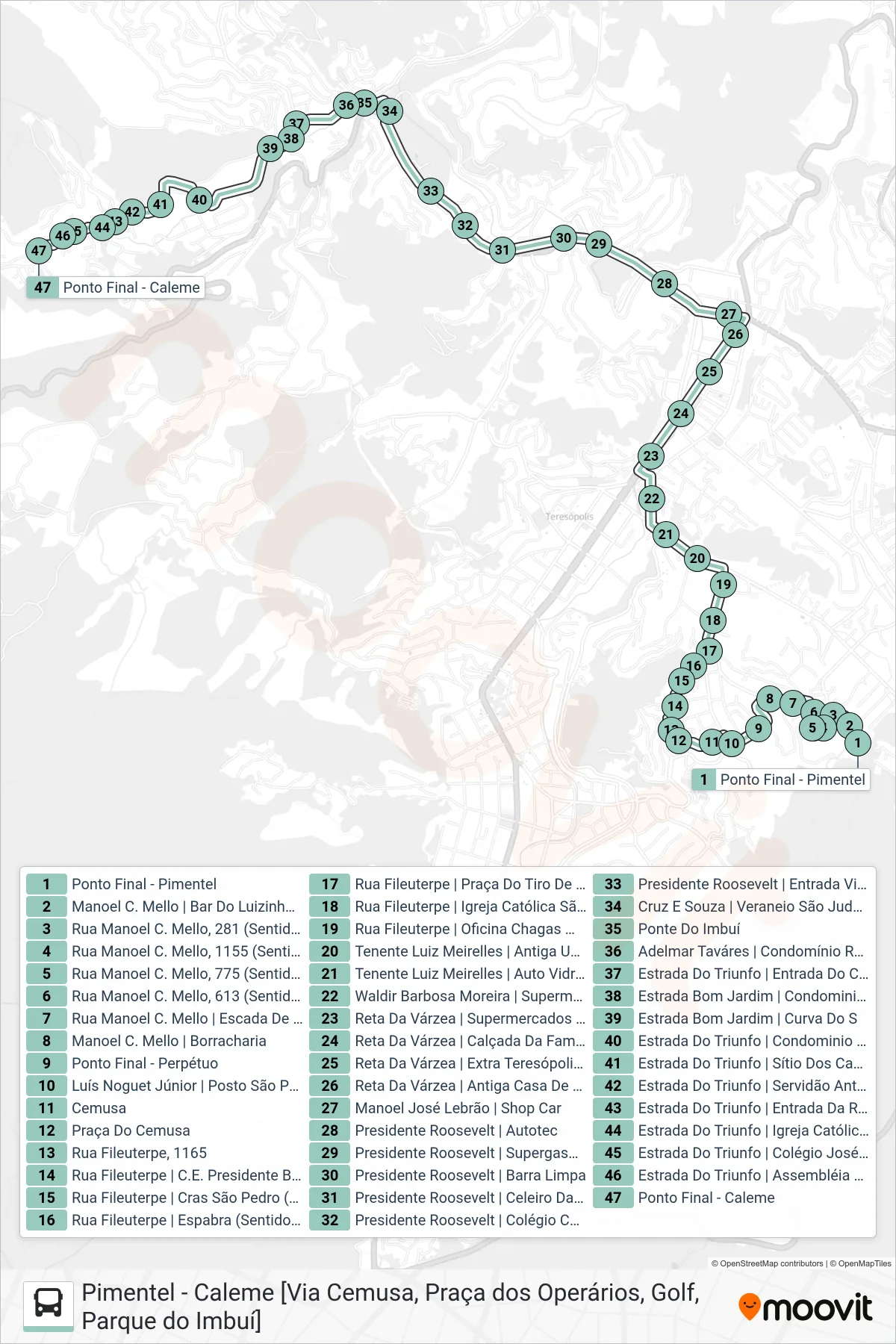 P04 bus Line (Caleme [Via Várzea, Golf]) route and stops on a map