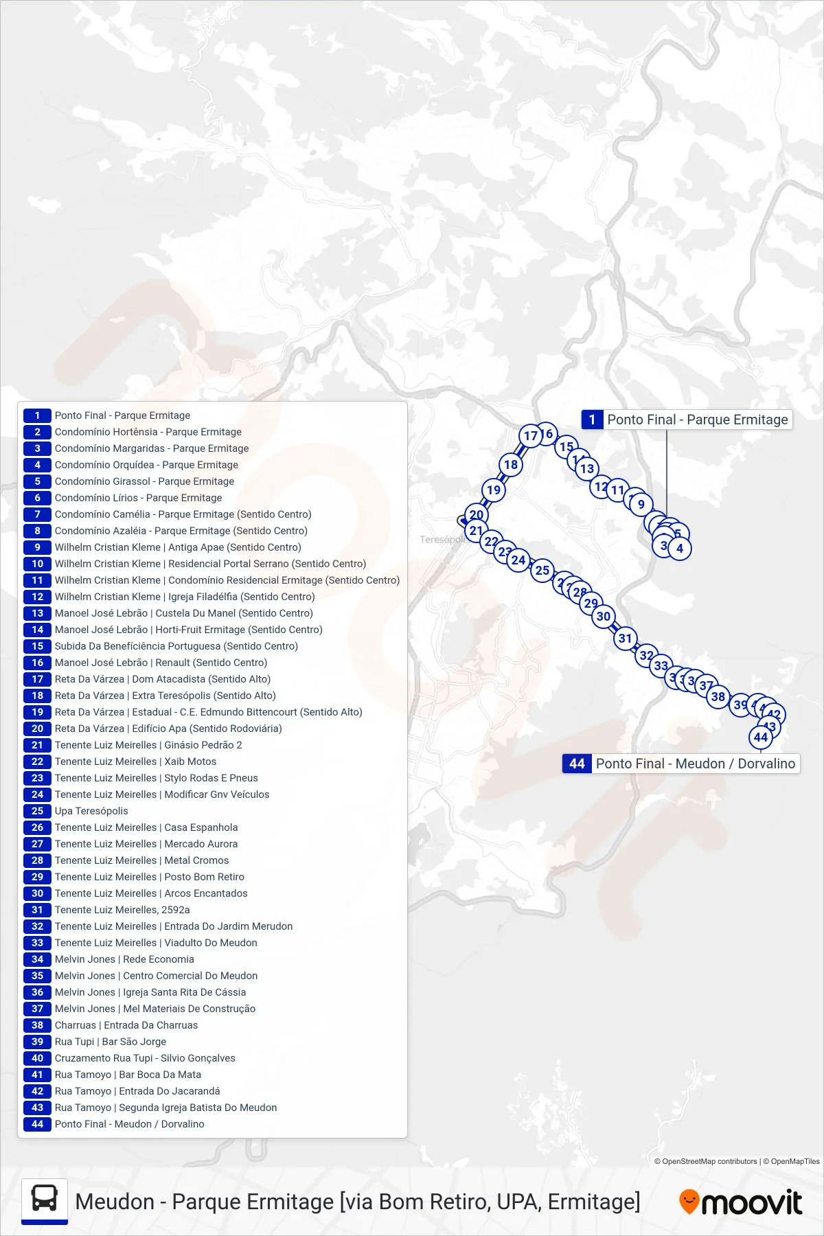 06 bus Line (Meudon [Via Bom Retiro, UPA]) route and stops on a map