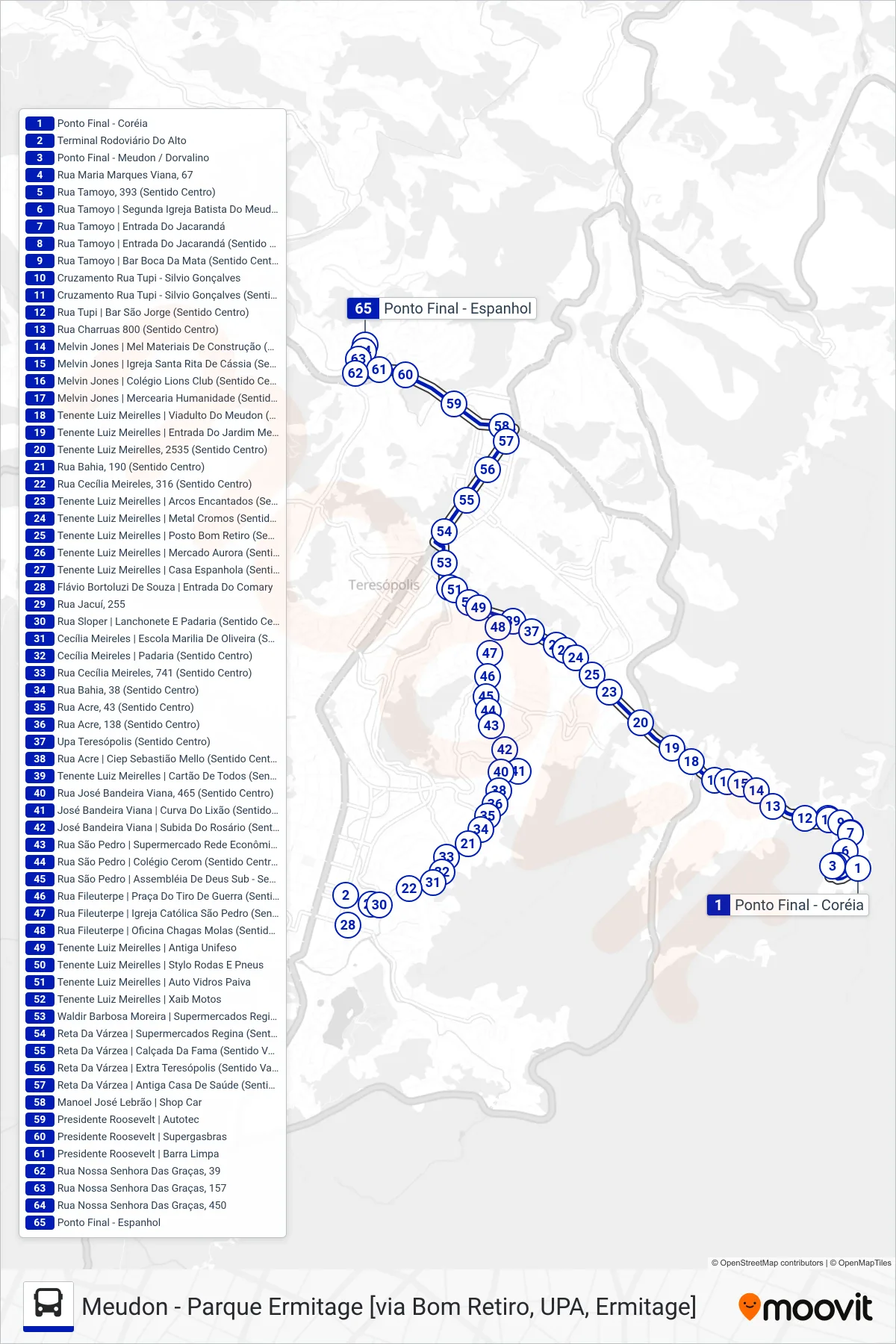 Rota e paradas da linha de ônibus  06  (Espanhol [Via Pça. Barra]) no mapa