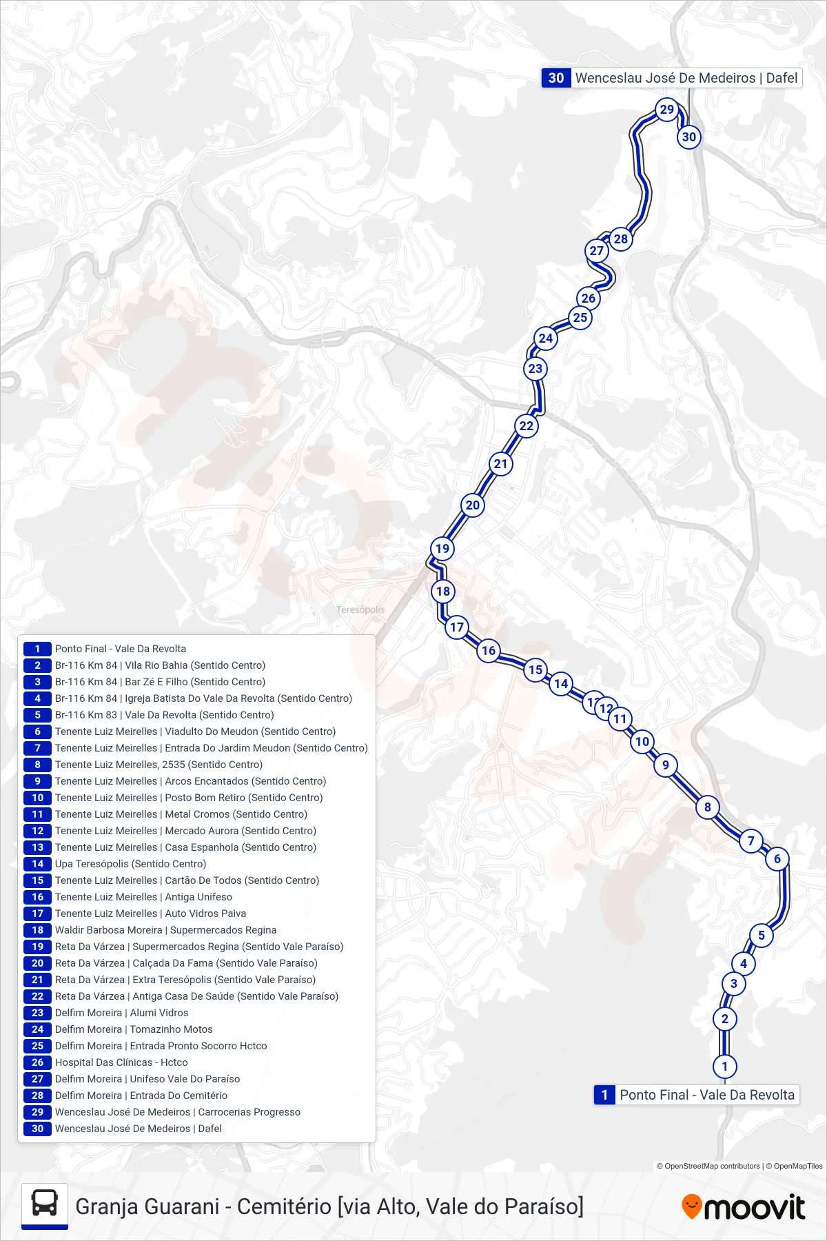 Rota e paradas da linha de ônibus  09  (Vale Paraíso [Via Várzea]) no mapa