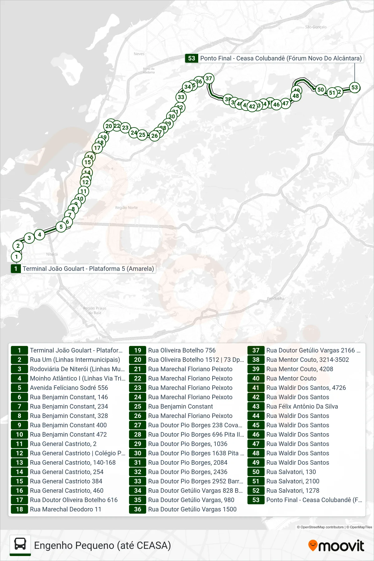 Rota e paradas da linha de ônibus 445M (Engenho Pequeno (até CEASA)) no mapa