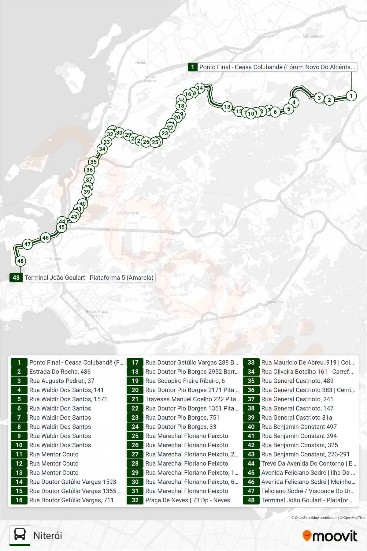 Rota e paradas da linha de ônibus 445M (Niterói) no mapa