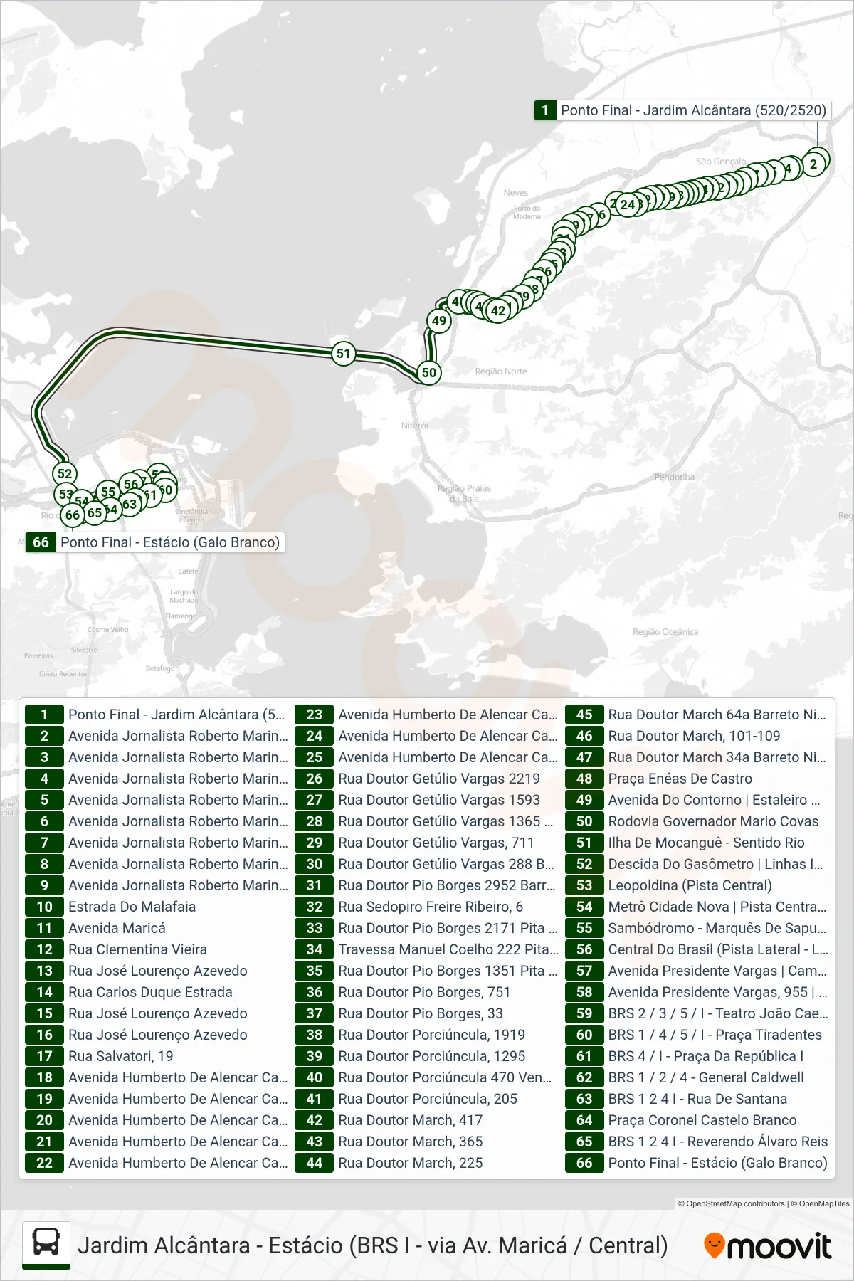 2520D (EXECUTIVO) bus Line (Estácio) route and stops on a map