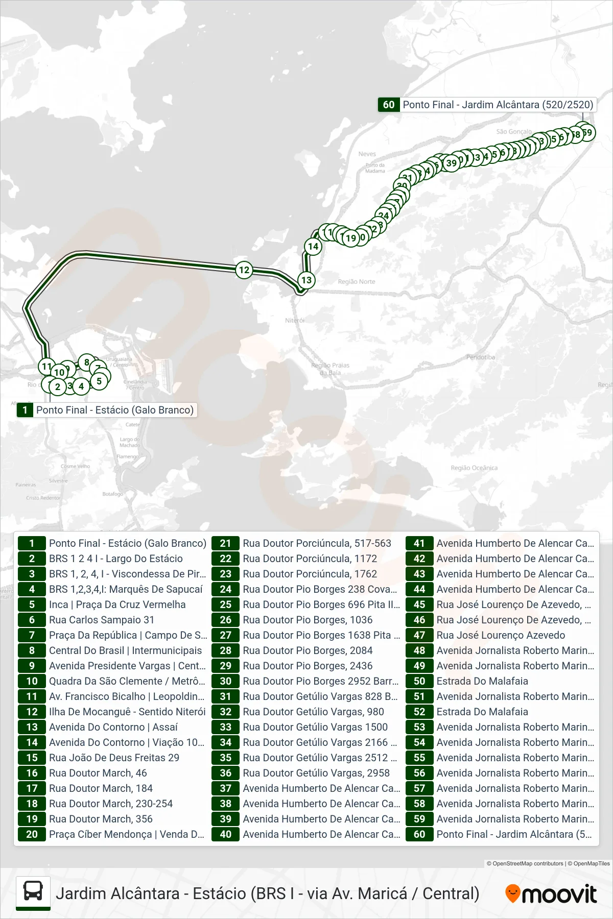 2520D (EXECUTIVO) bus Line (Jardim Alcântara) route and stops on a map