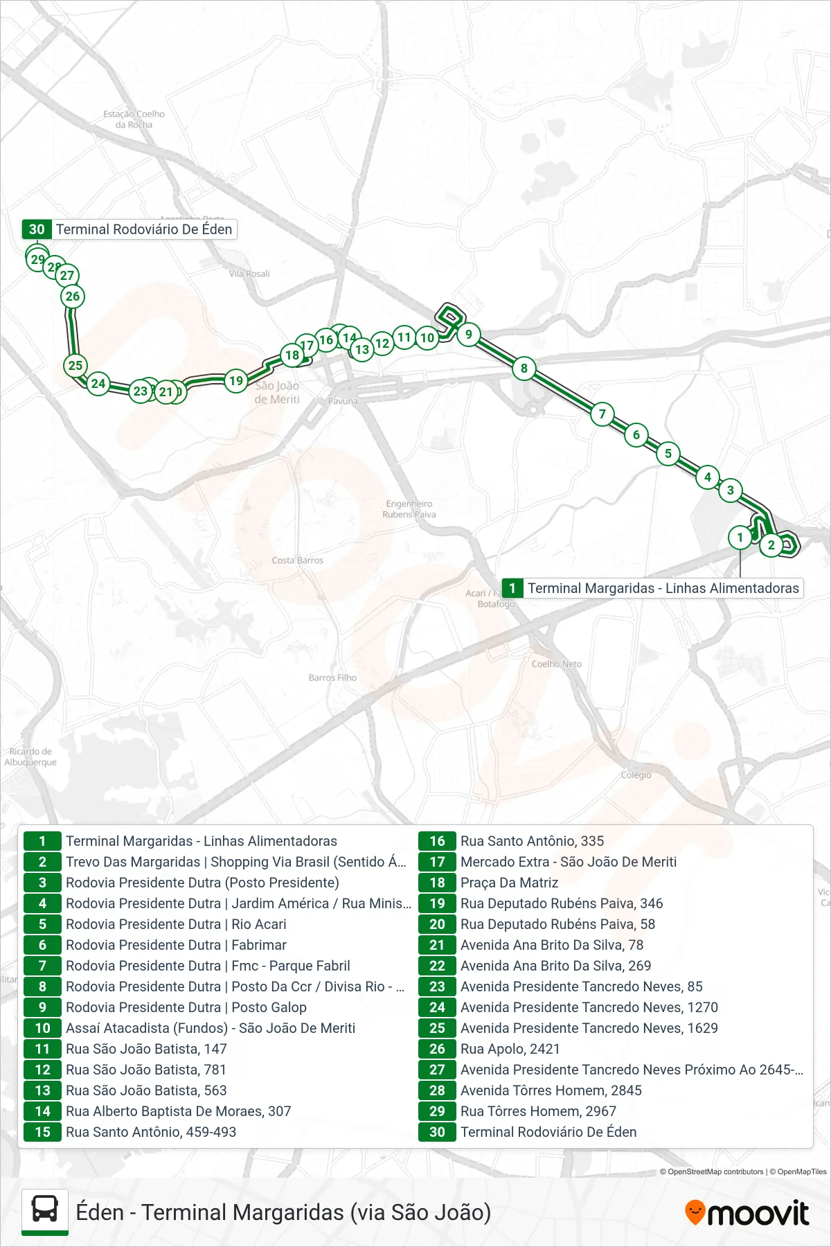 519I bus Line (Éden) route and stops on a map