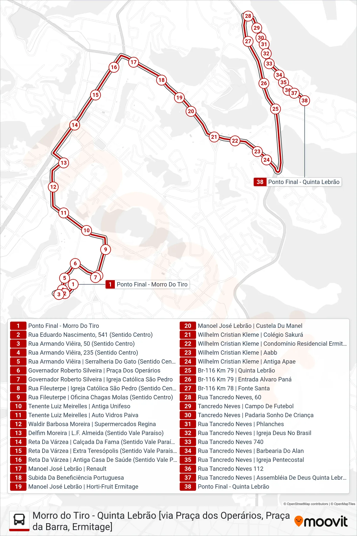 08 bus Line (Quinta Lebrão [Via Ermitage]) route and stops on a map