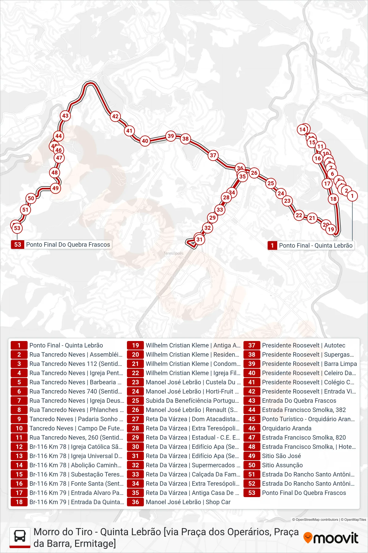 Rota e paradas da linha de ônibus  08  (Quebra Frascos [Via Barra]) no mapa