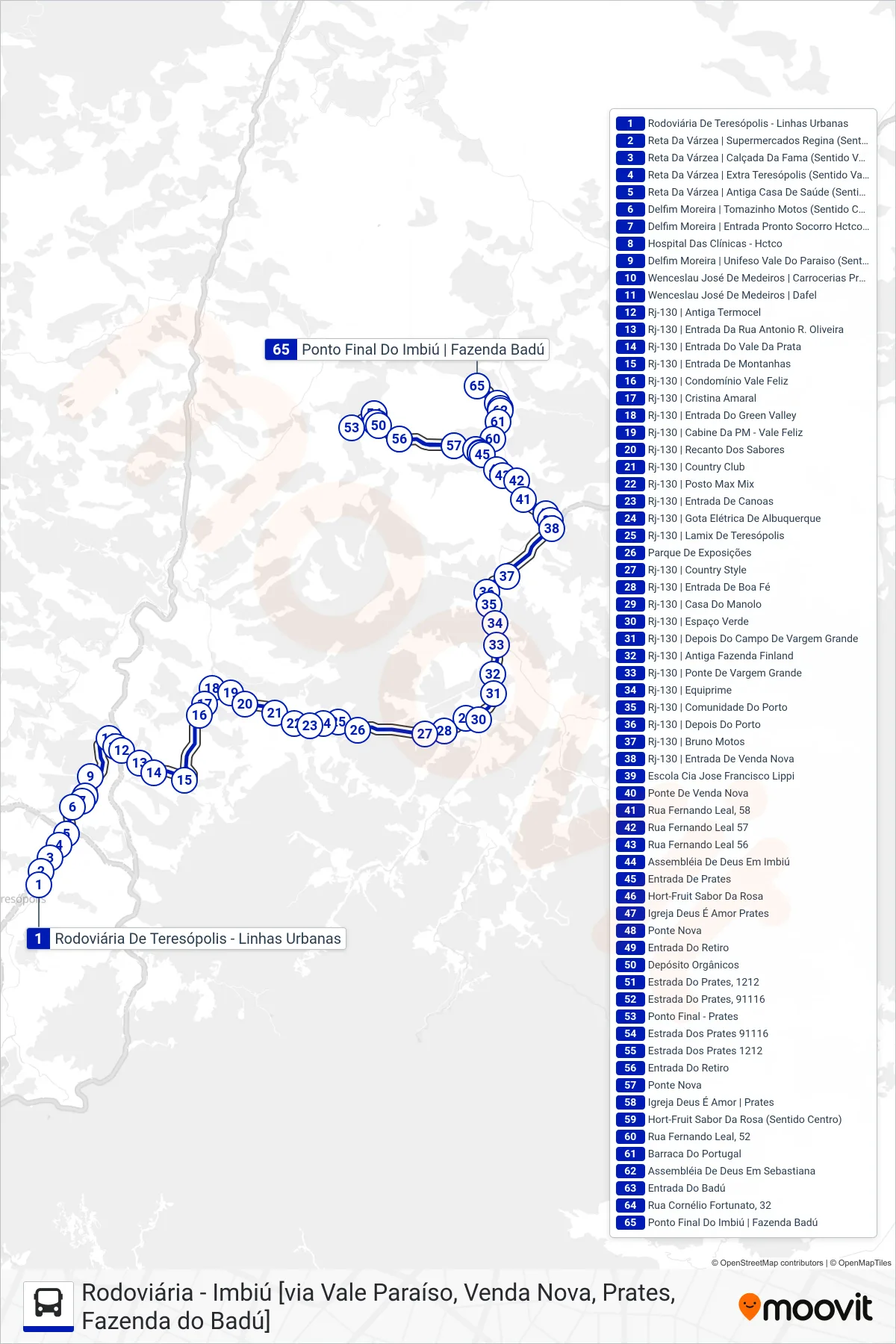 Rota e paradas da linha de ônibus  48  (Imbiú [Via Prates, Faz. Badú]) no mapa