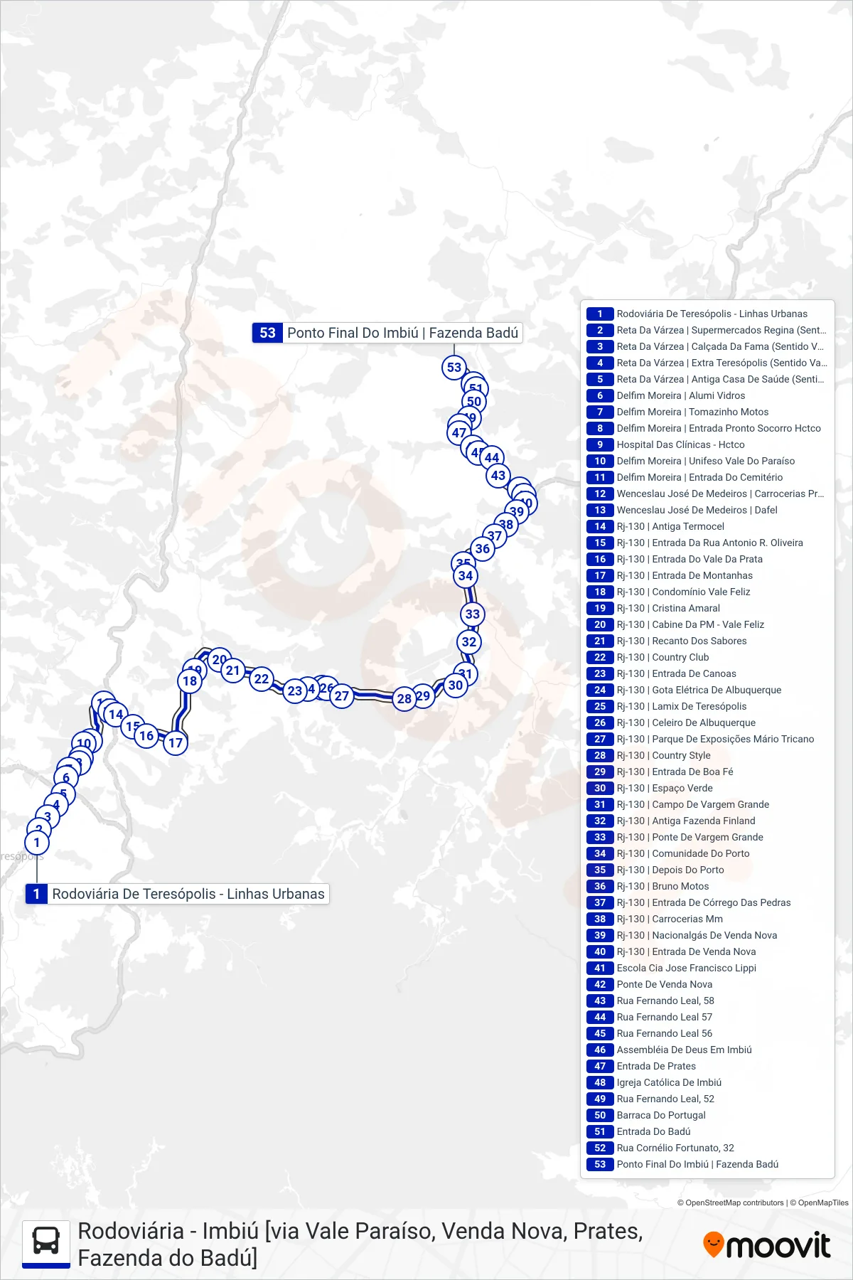 Rota e paradas da linha de ônibus  48  (Imbiú [Via V. Nova, Faz. Badú]) no mapa