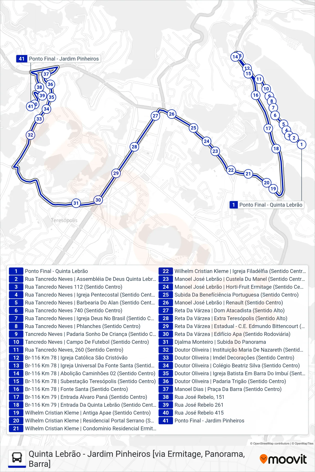 Rota e paradas da linha de ônibus  60  (Jardim Pinheiros [Via Panorama]) no mapa
