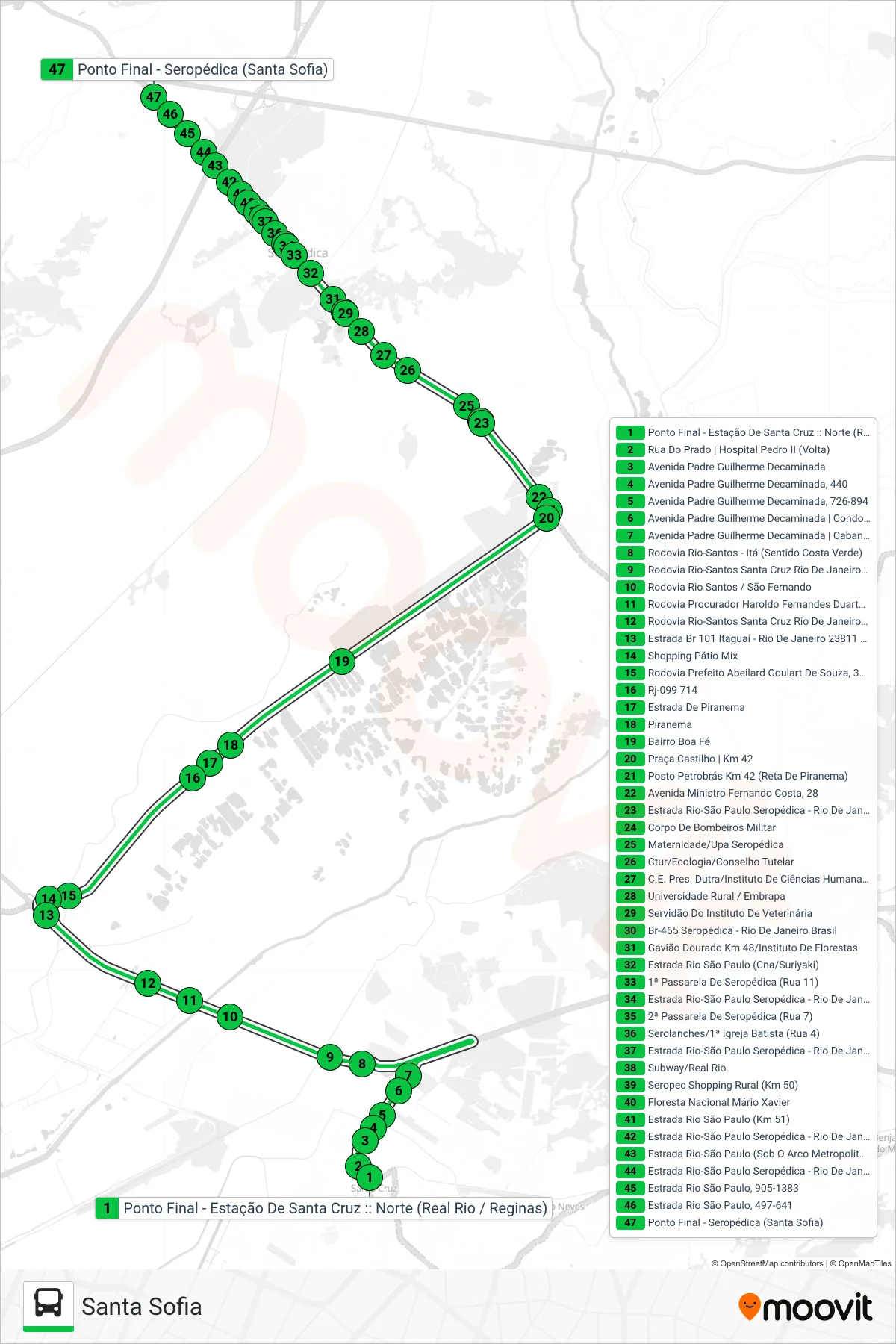 Rota e paradas da linha de ônibus  733P  (Santa Sofia) no mapa