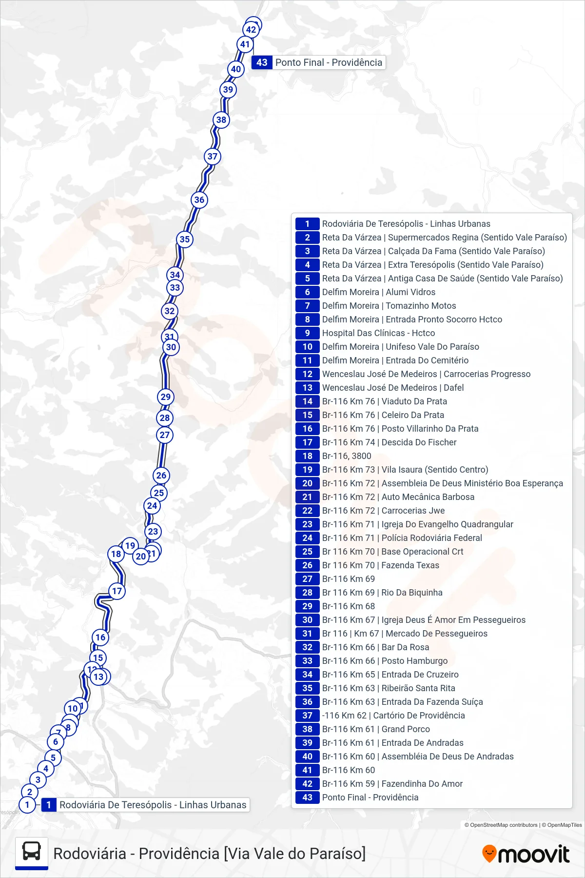 Rota e paradas da linha de ônibus  34  (Providência [Via Vale Paraíso]) no mapa