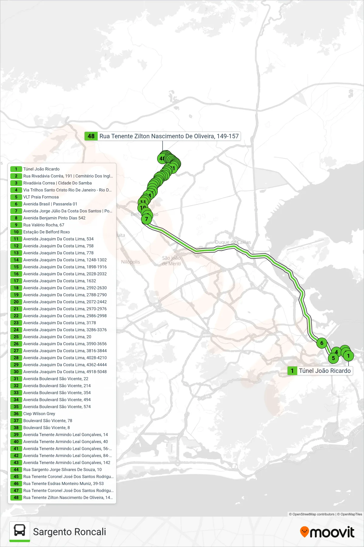 1522B bus Line (Sargento Roncali) route and stops on a map