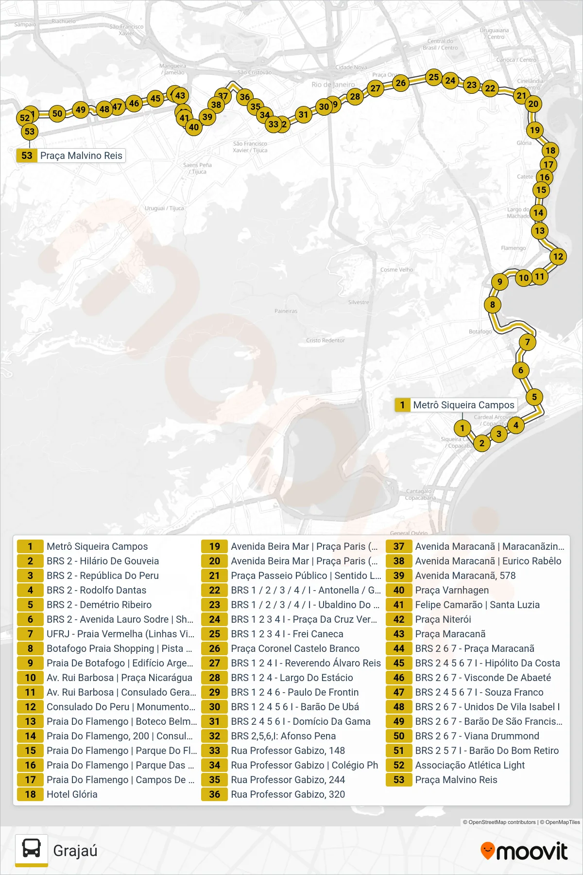 Rota e paradas da linha de ônibus 433 (Grajaú) no mapa