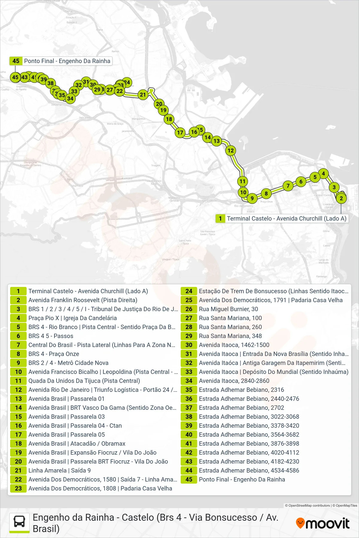 Rota e paradas da linha de ônibus SN 292 (Engenho da Rainha) no mapa