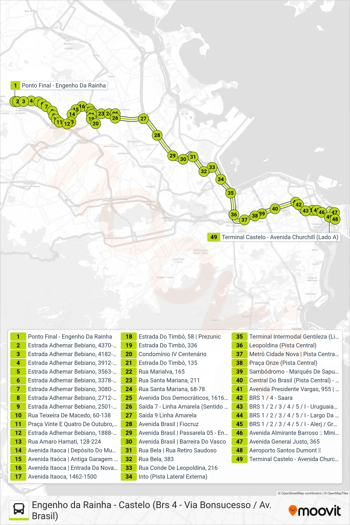 Rota e paradas da linha de ônibus SN 292 (Castelo) no mapa