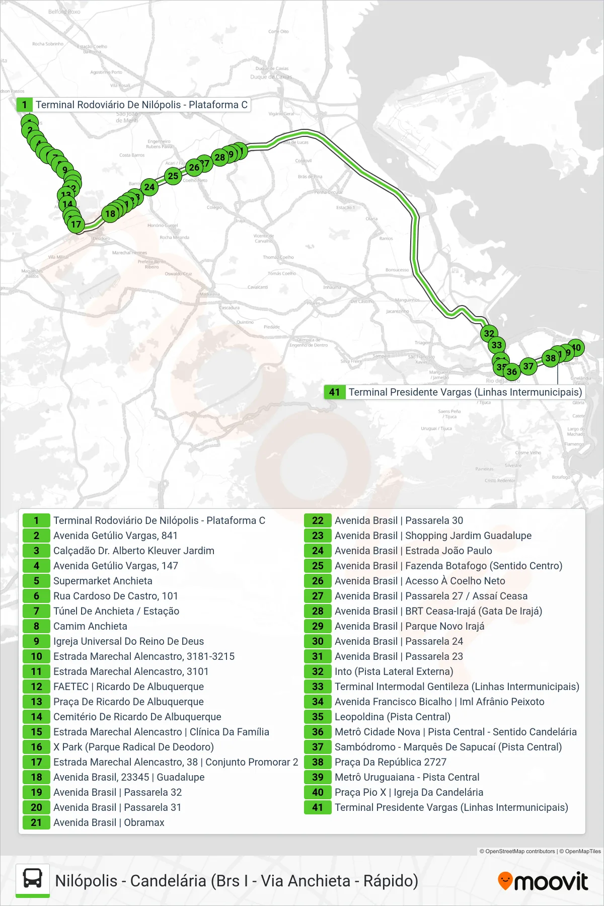 Rota e paradas da linha de ônibus 124B (Candelária) no mapa