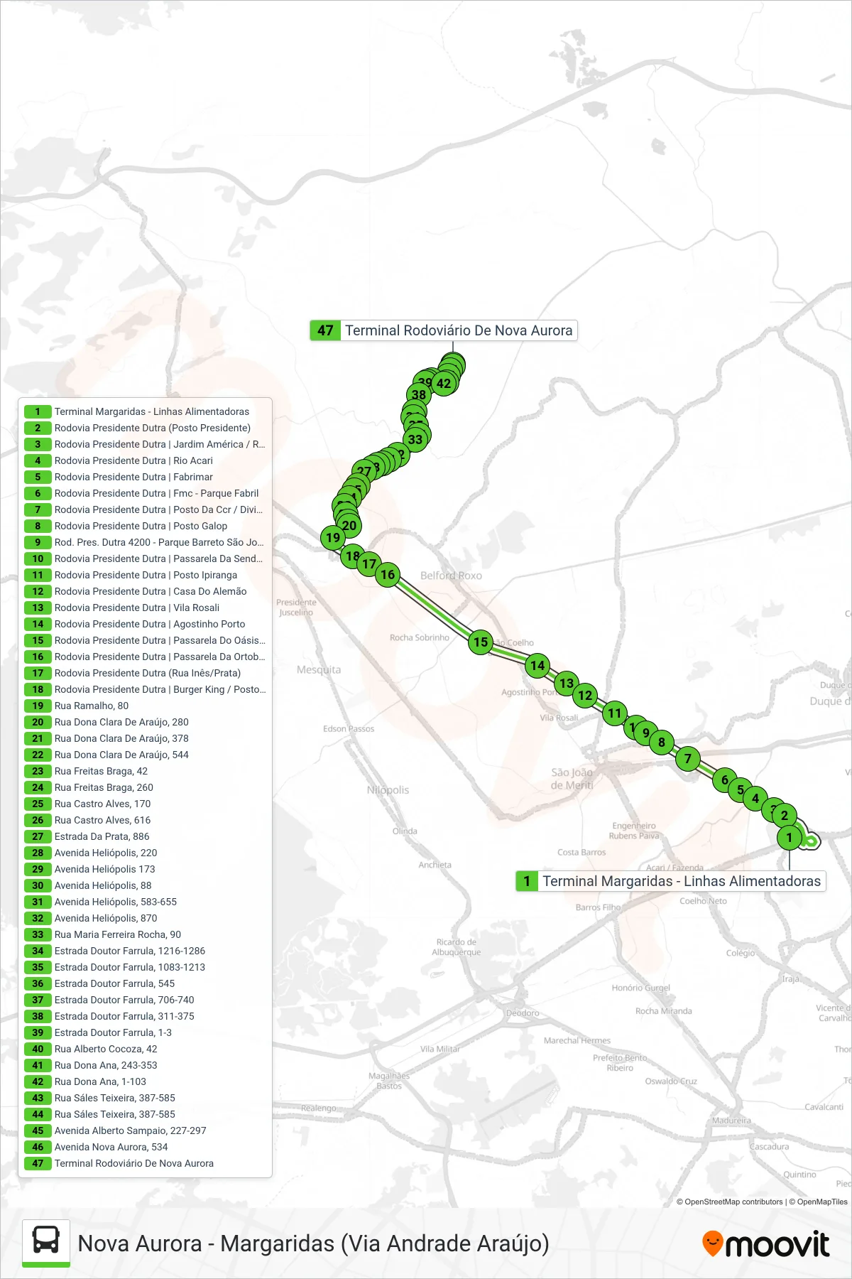 718I bus Line (Terminal Margaridas) route and stops on a map