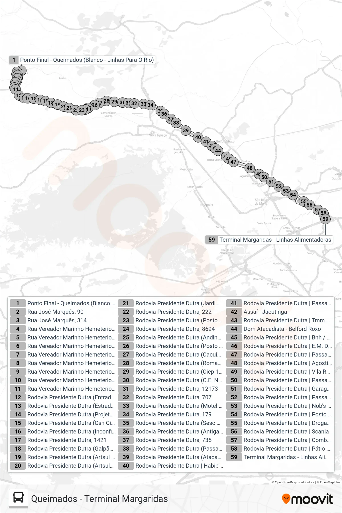 441I bus Line (Terminal Margaridas) route and stops on a map