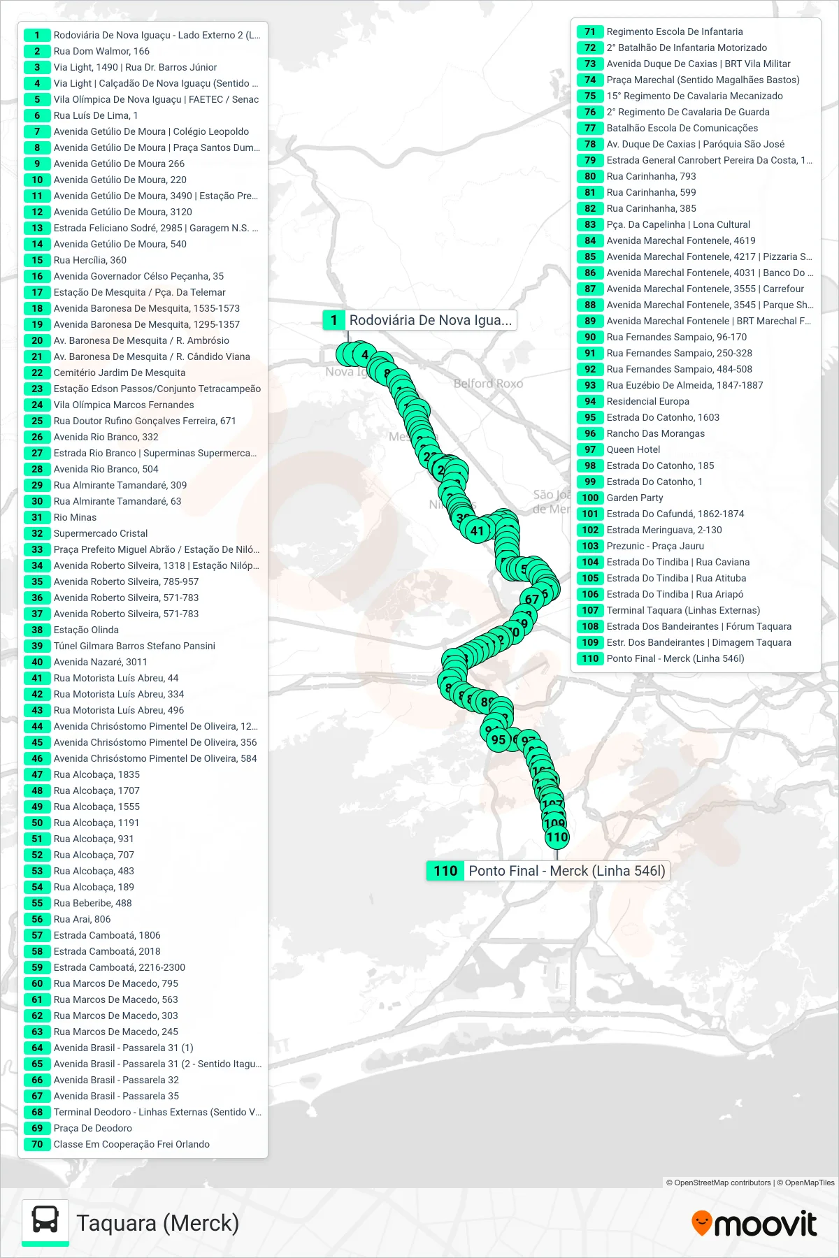 434L bus Line (Taquara (Merck)) route and stops on a map