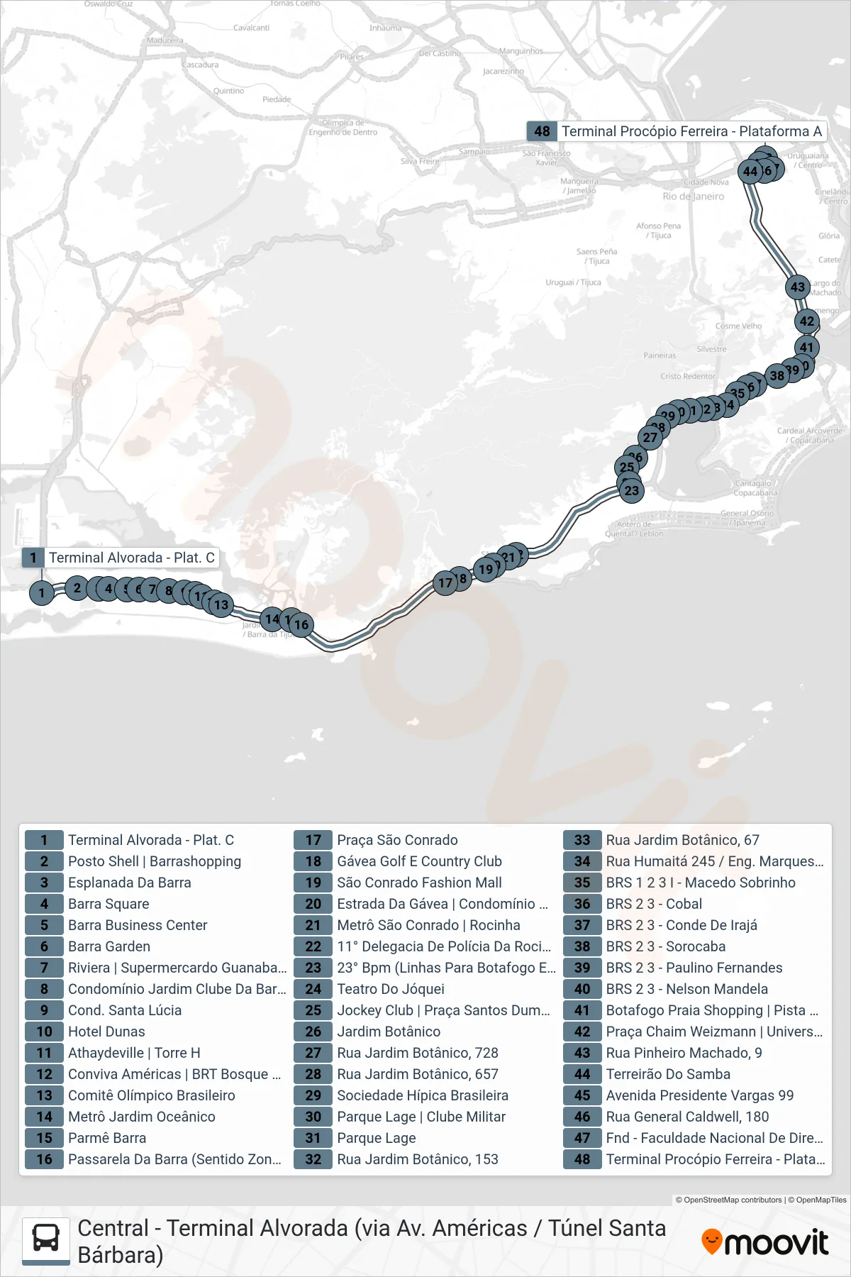 319 bus Line (Central) route and stops on a map