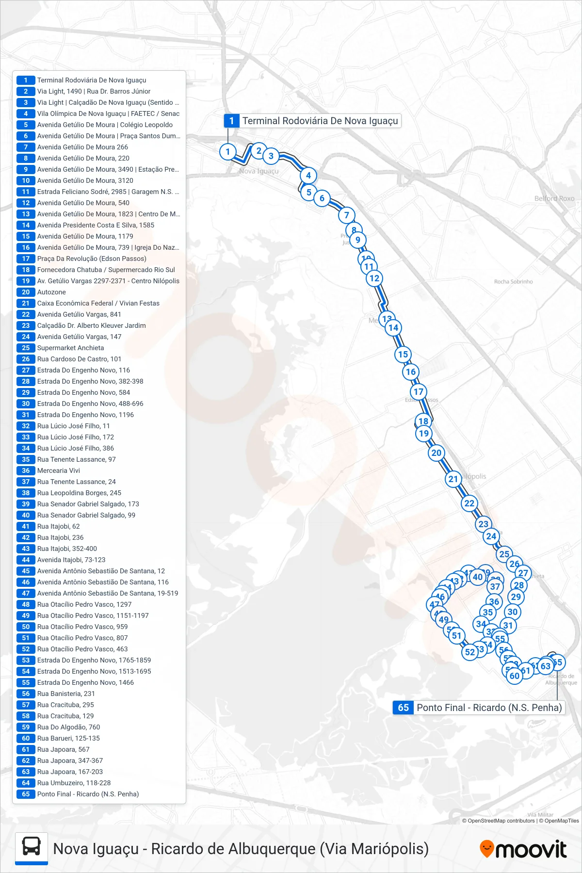 Rota e paradas da linha de ônibus 540L (Ricardo) no mapa