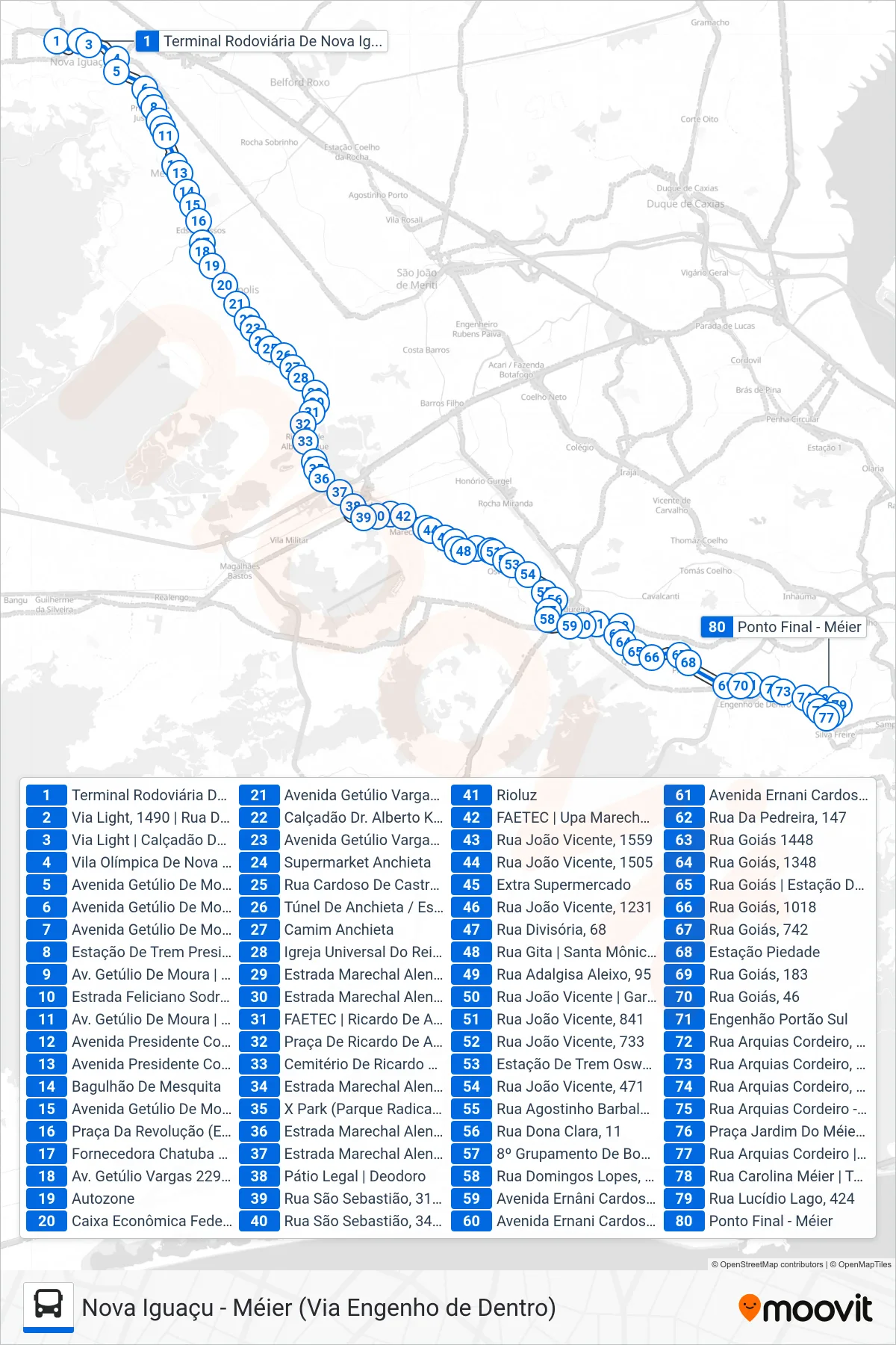 543L bus Line (Méier) route and stops on a map