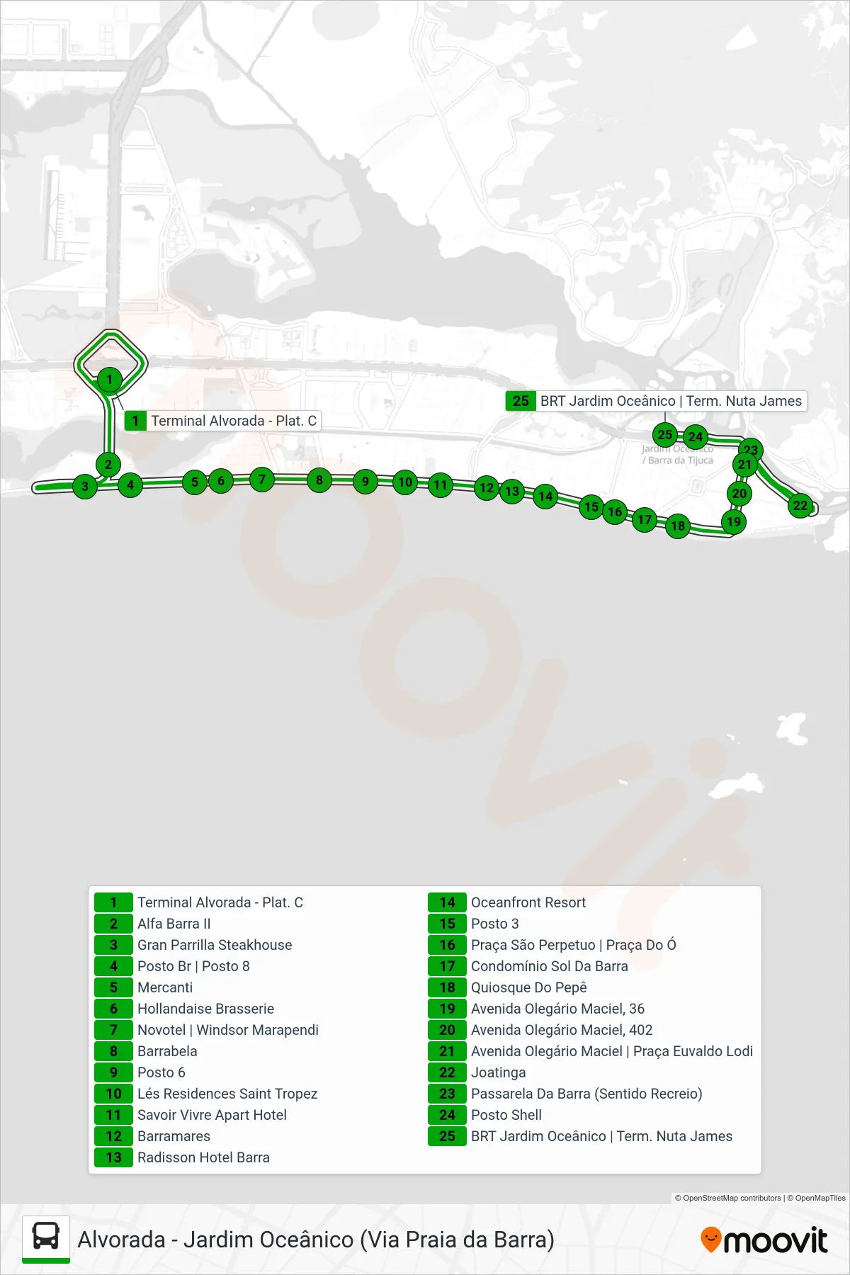 SN 805 bus Line (Jardim Oceânico) route and stops on a map
