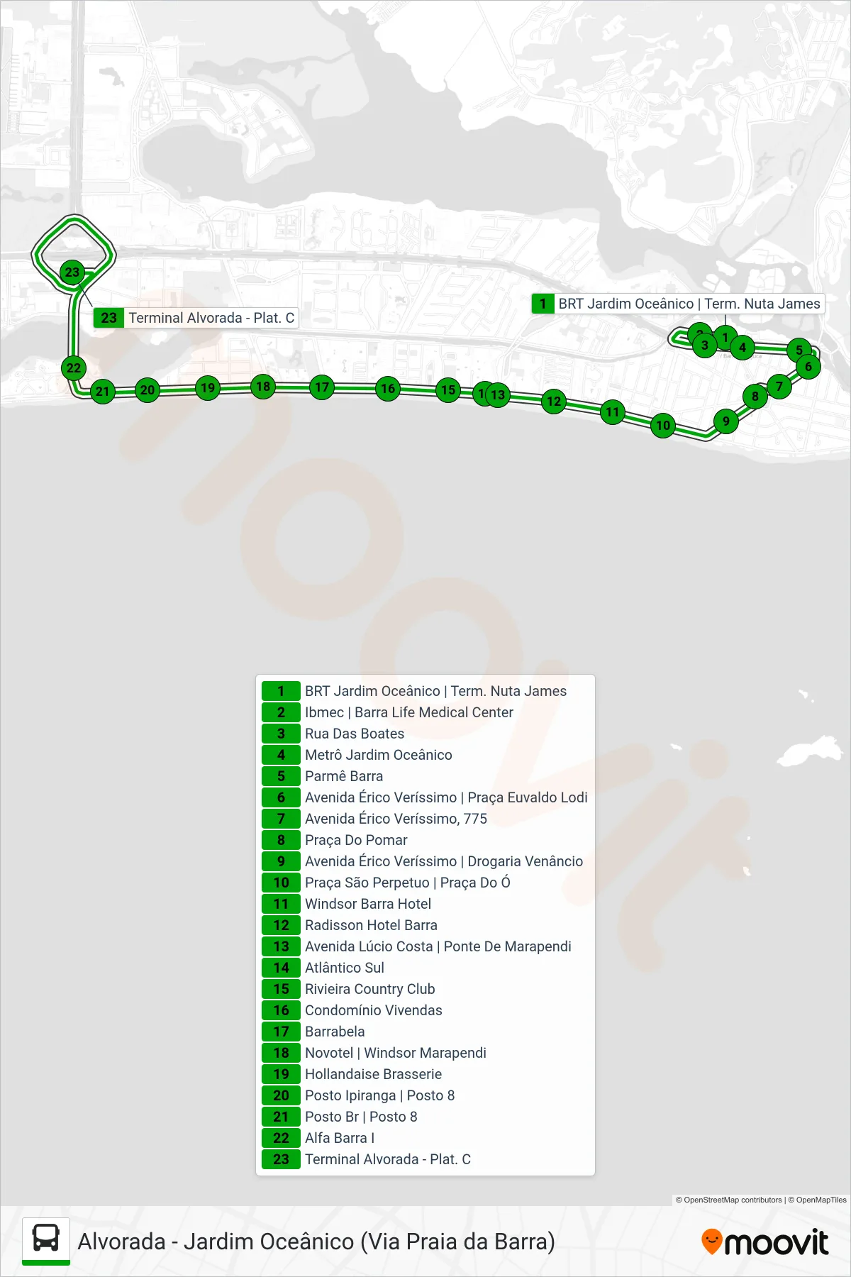 Rota e paradas da linha de ônibus SN 805 (Alvorada) no mapa