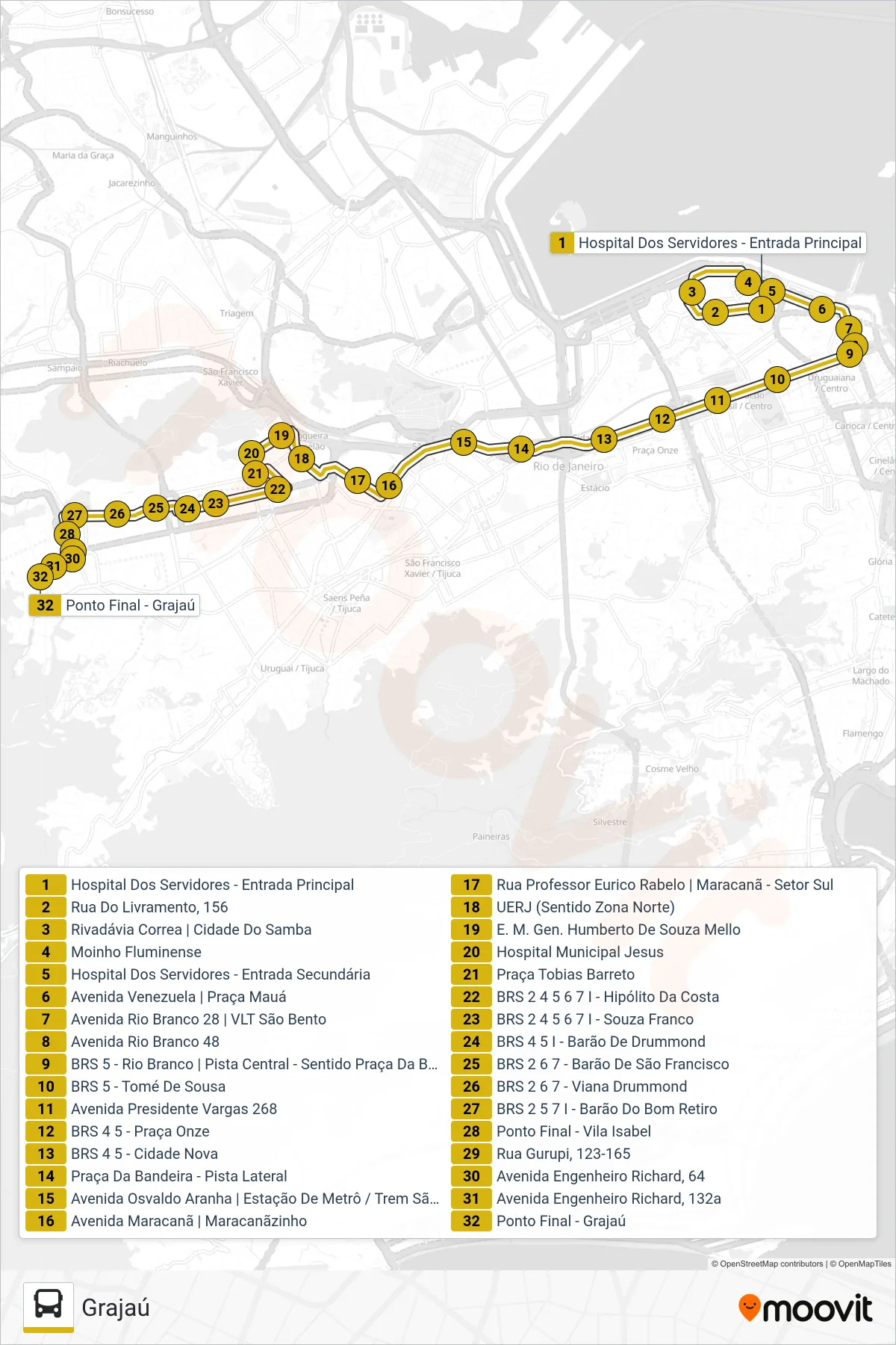 LECD155 bus Line (Grajaú) route and stops on a map