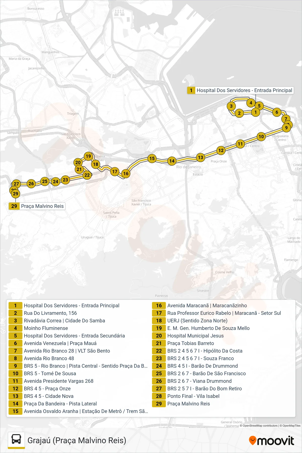 LECD155 bus Line (Grajaú (Praça Malvino Reis)) route and stops on a map