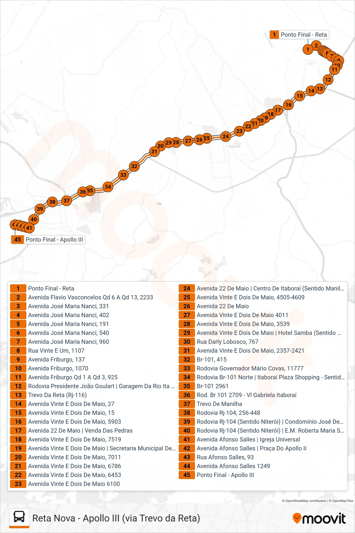 Rota e paradas da linha de ônibus 16B (Apollo III) no mapa