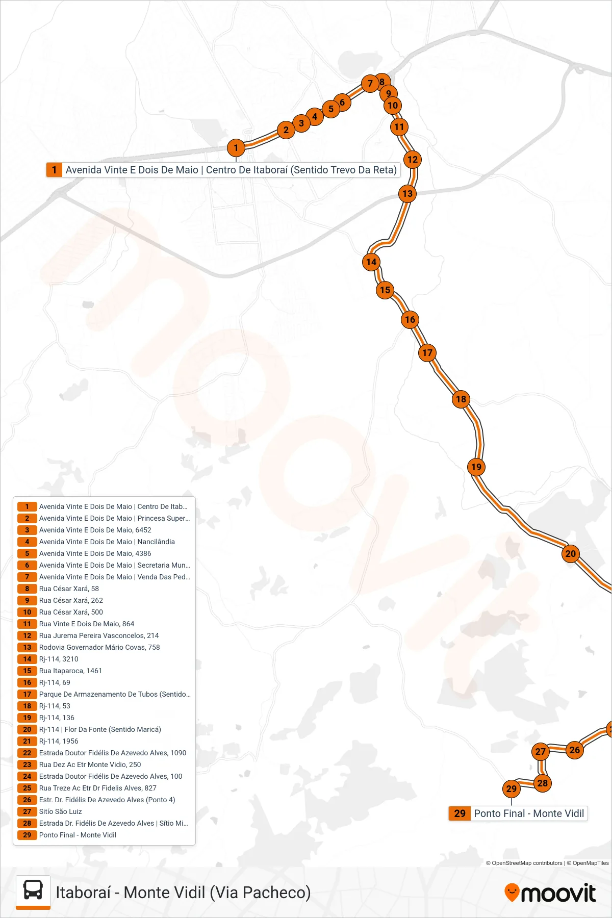 Rota e paradas da linha de ônibus 31B (Monte Vidil) no mapa