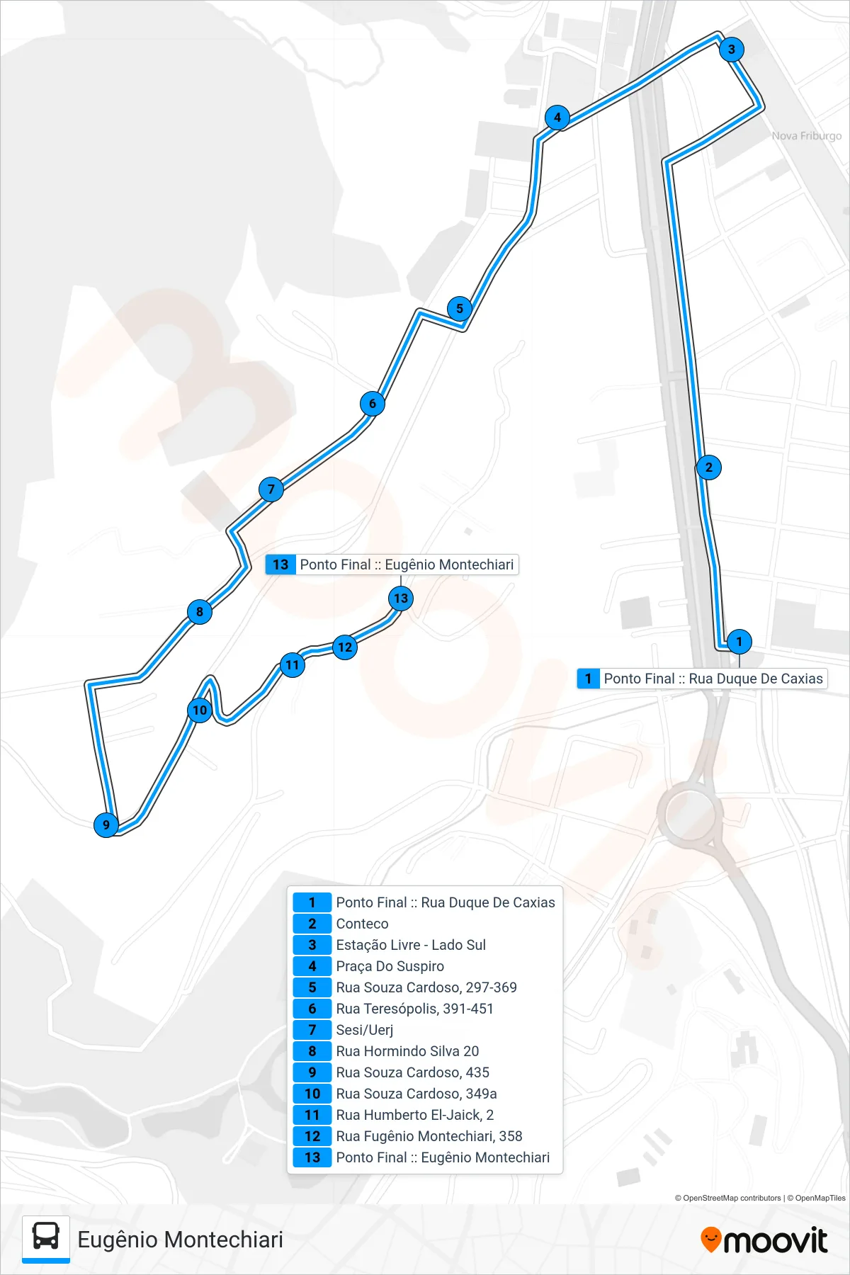 Rota e paradas da linha de ônibus 04C (Eugênio Montechiari) no mapa