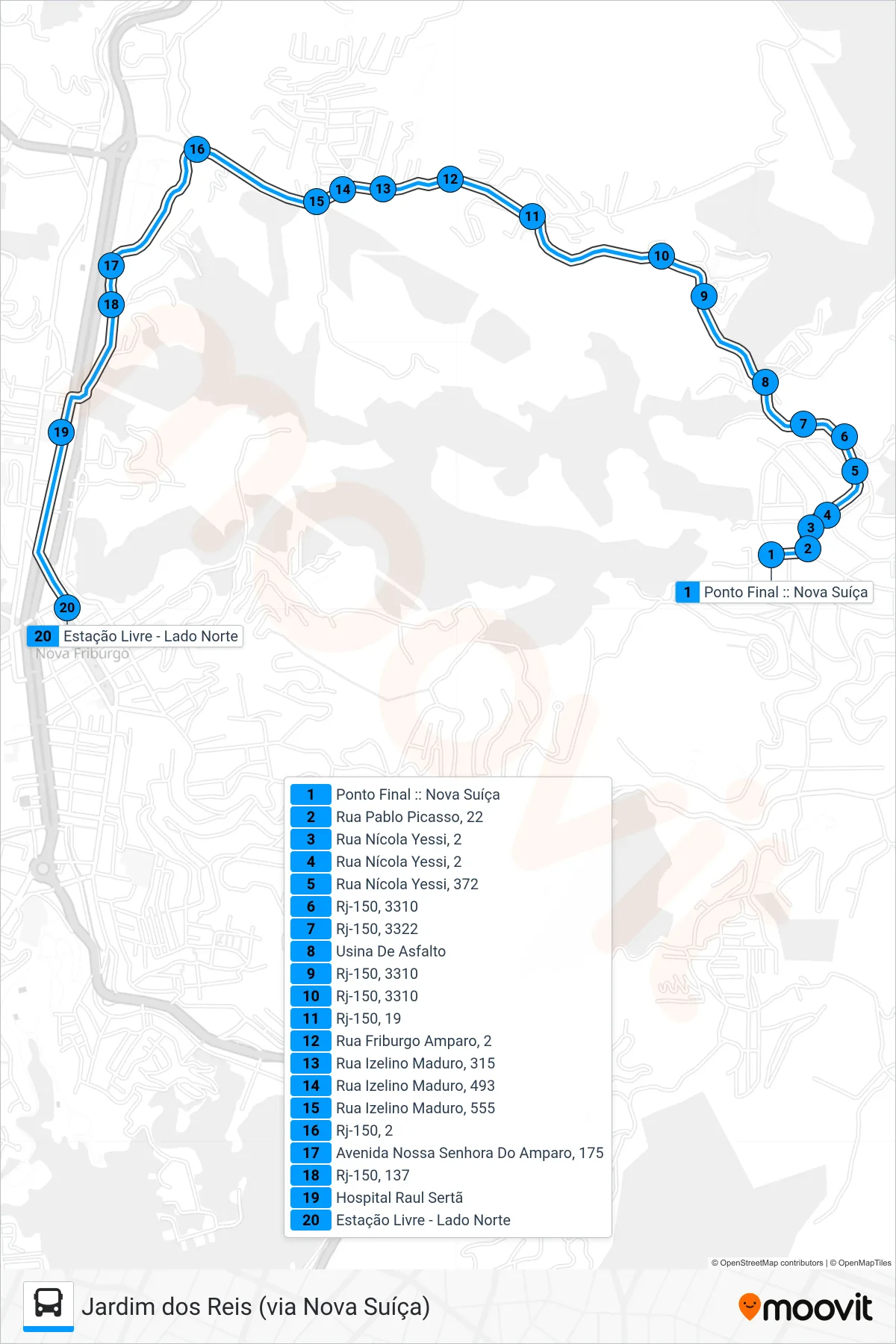 Rota e paradas da linha de ônibus 35A (Centro (Estação Livre)) no mapa