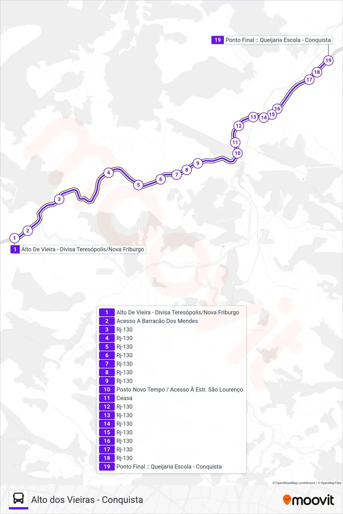 502 bus Line (Conquista (Queijaria Escola)) route and stops on a map