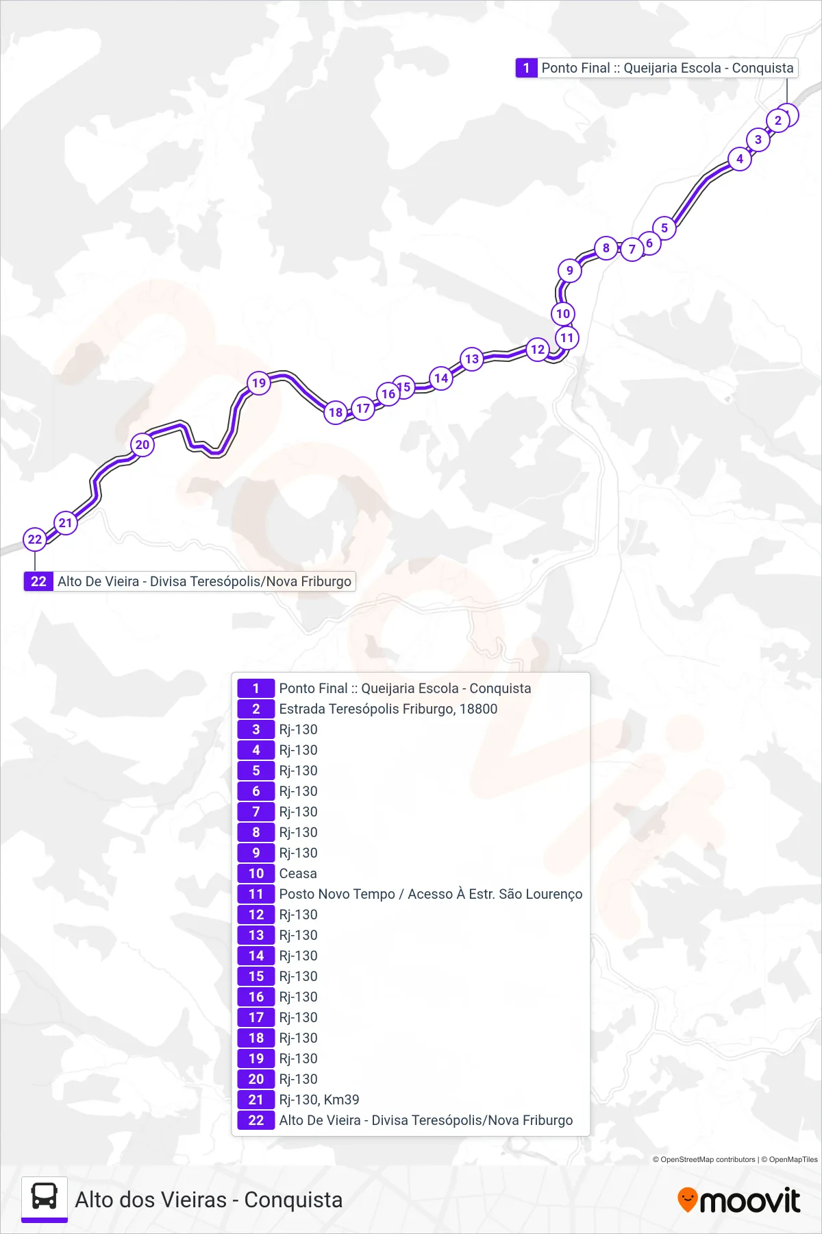 502 bus Line (Alto dos Vieiras) route and stops on a map