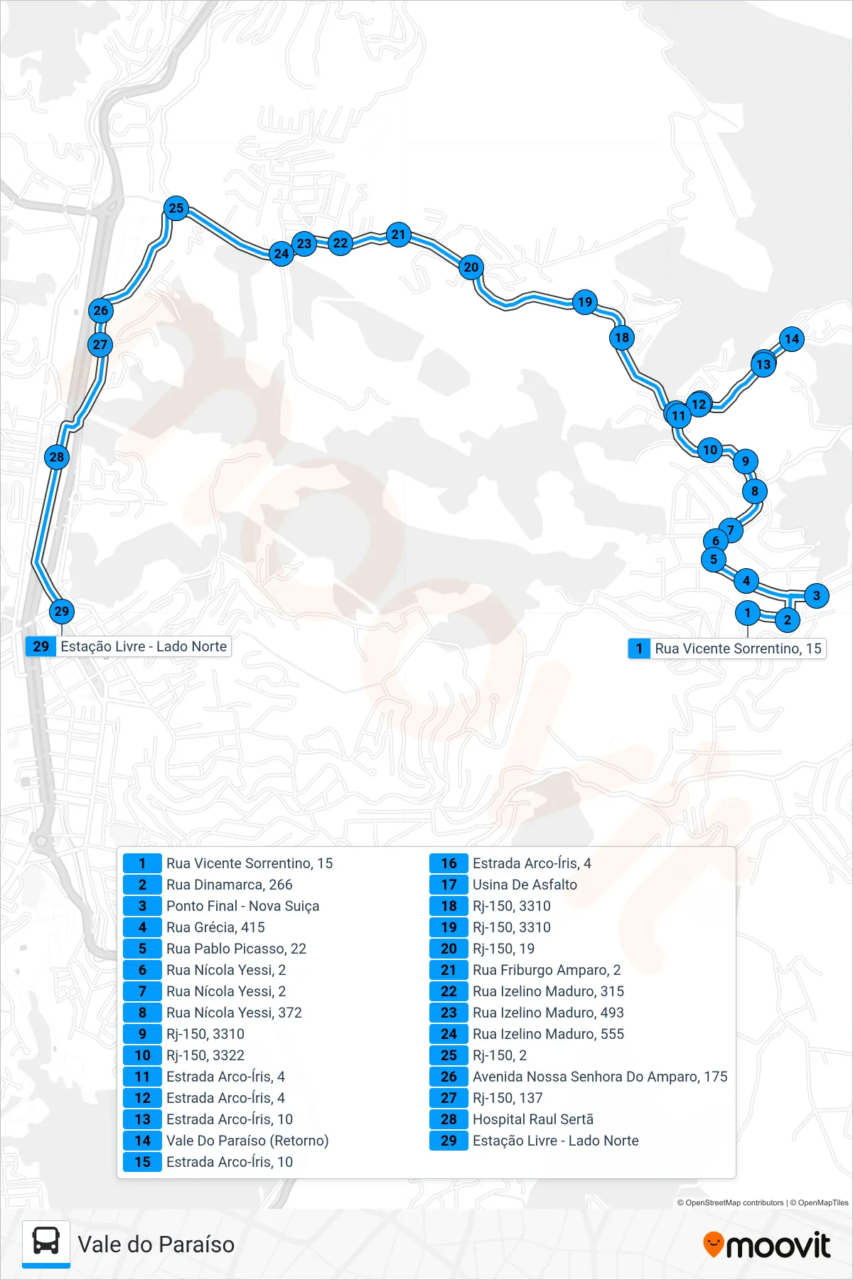 Rota e paradas da linha de ônibus 32-A (Centro (Via Vale Do Paraíso)) no mapa