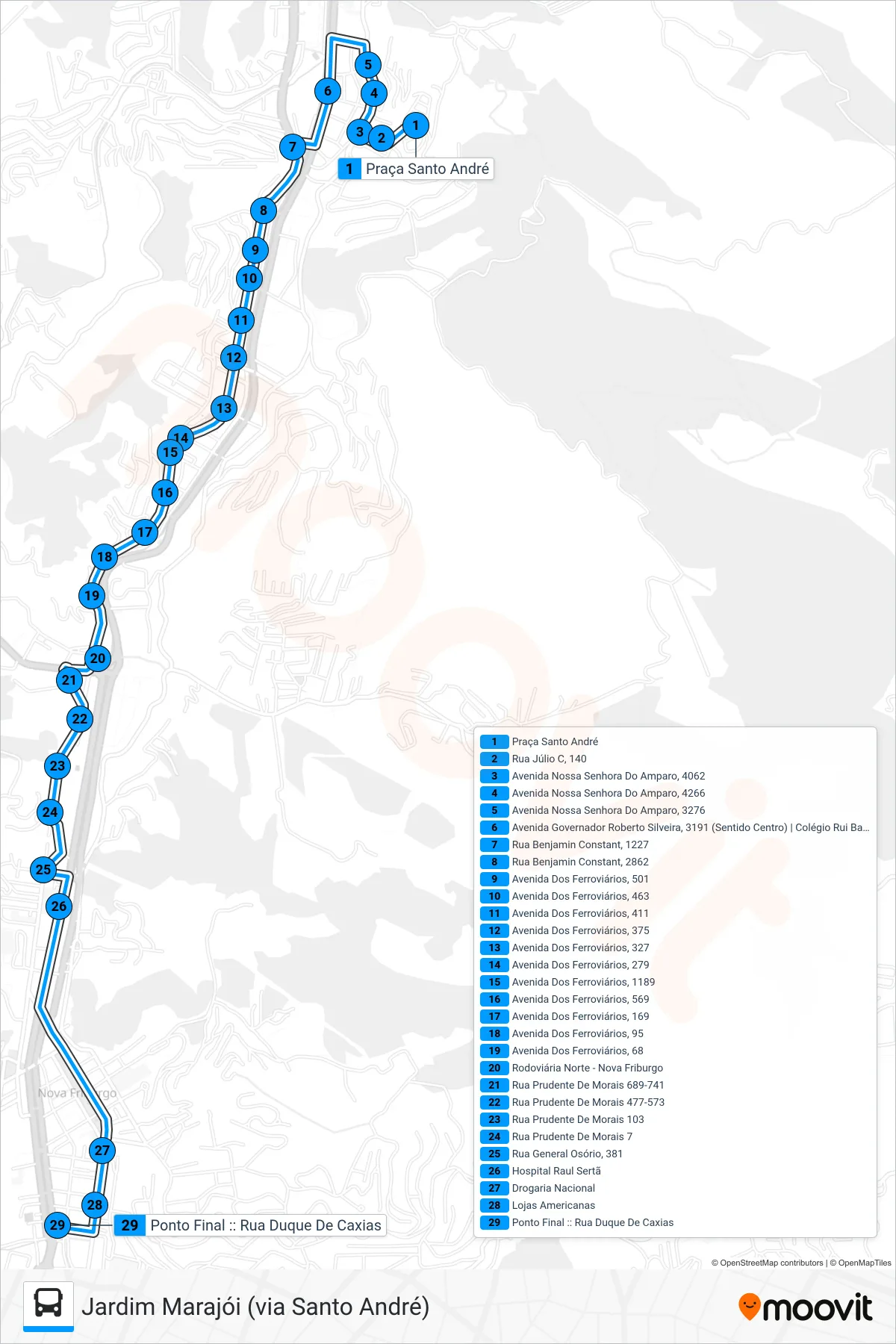 Rota e paradas da linha de ônibus 18 (Centro (Duque De Caxias)) no mapa