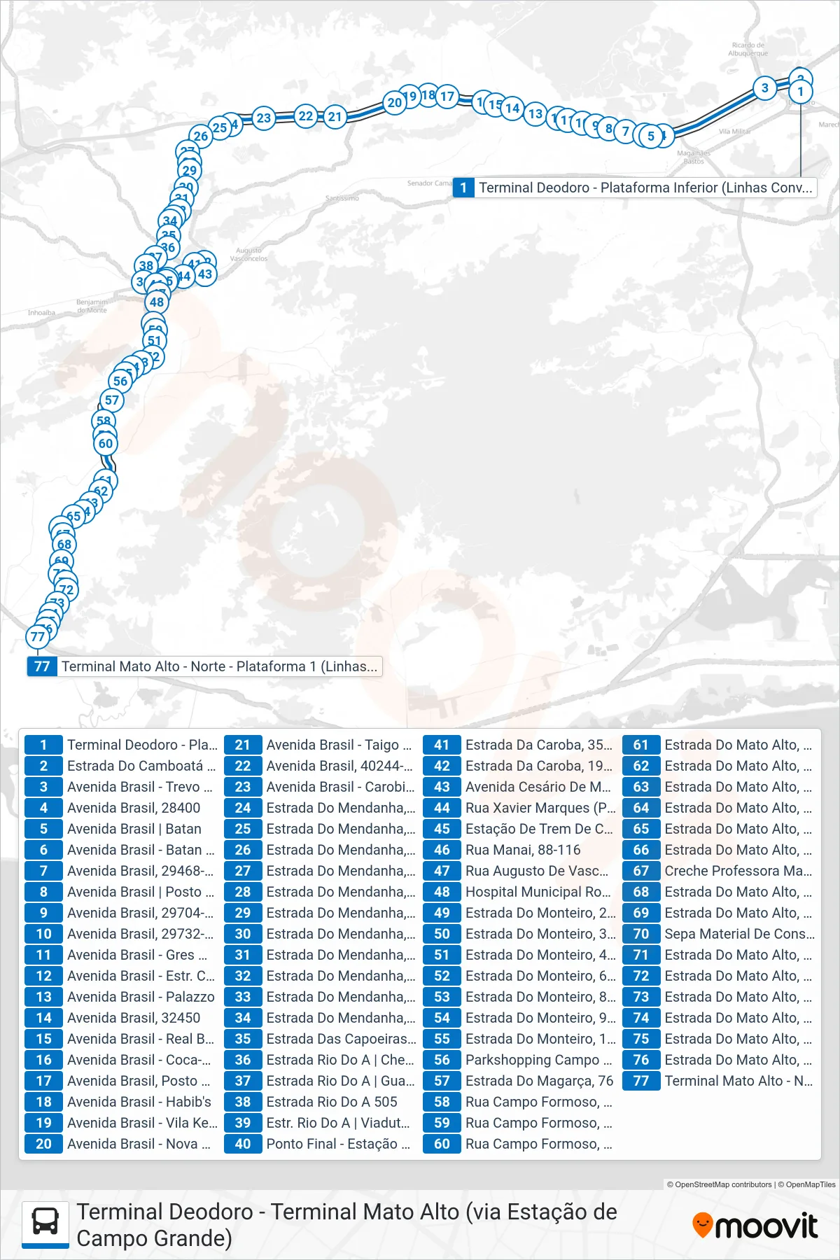 SN 853 bus Line (Terminal Mato Alto) route and stops on a map