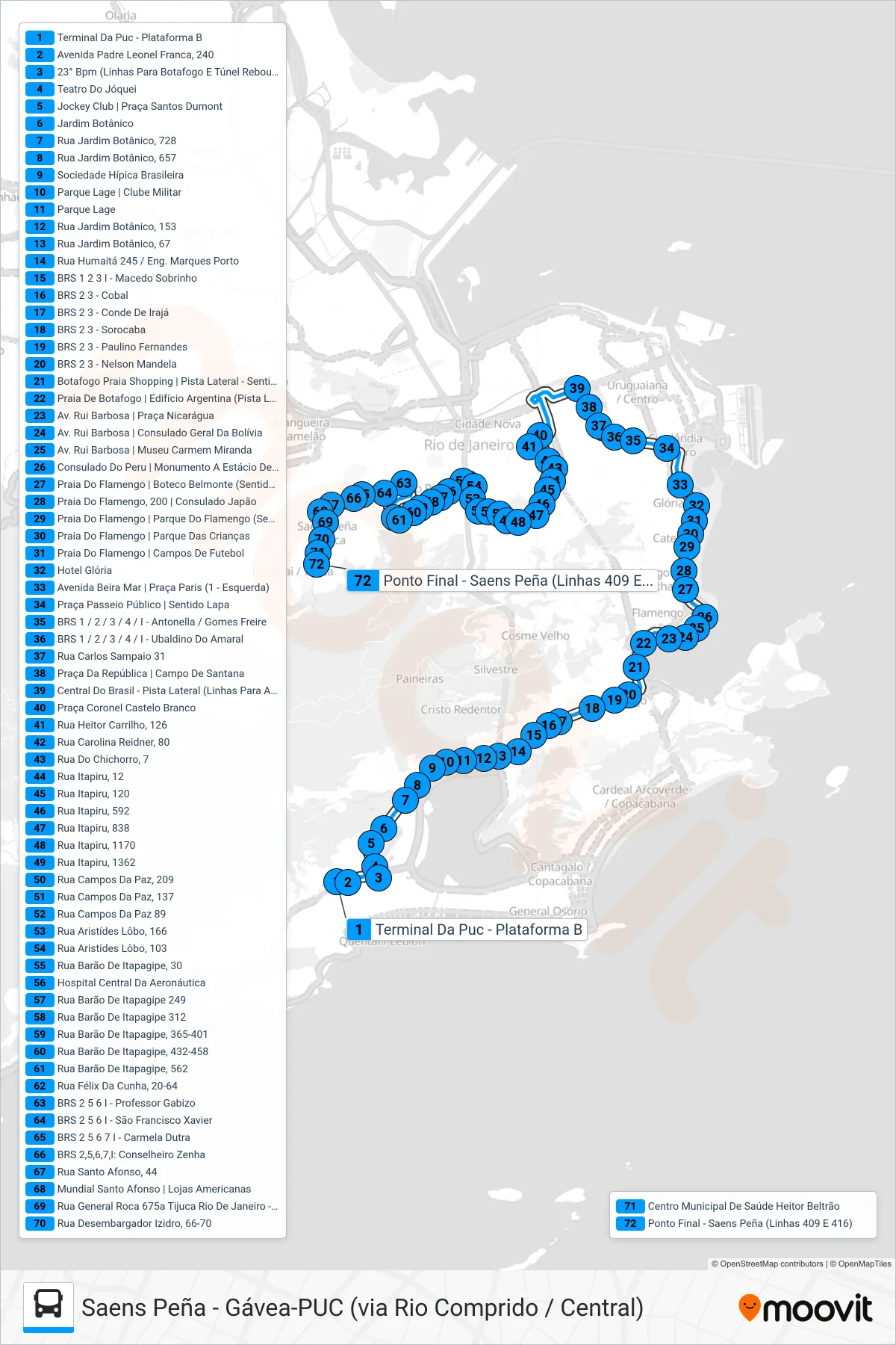 SN 410 bus Line (Saens Peña) route and stops on a map