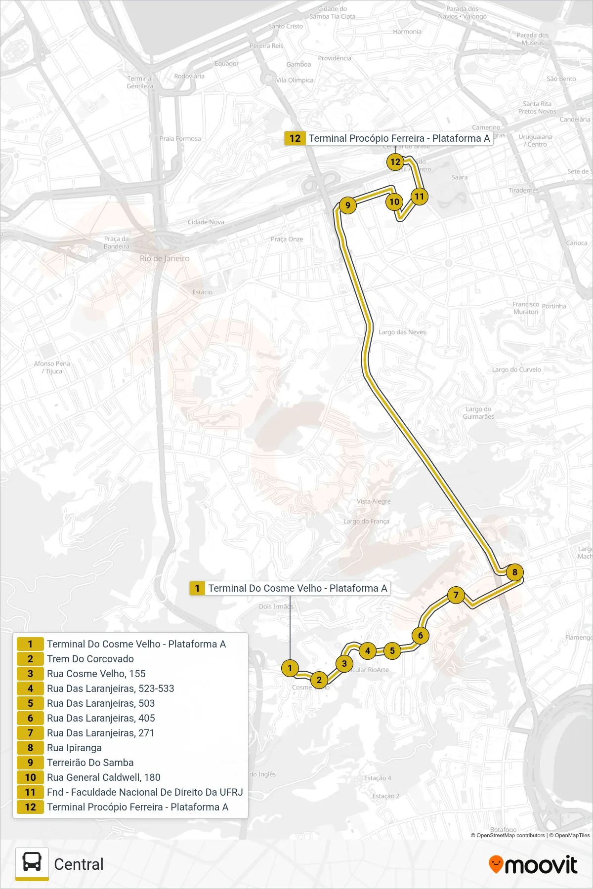 117 bus Line (Central) route and stops on a map