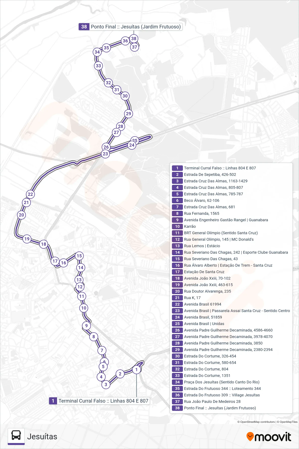 807 bus Line (Jesuítas) route and stops on a map