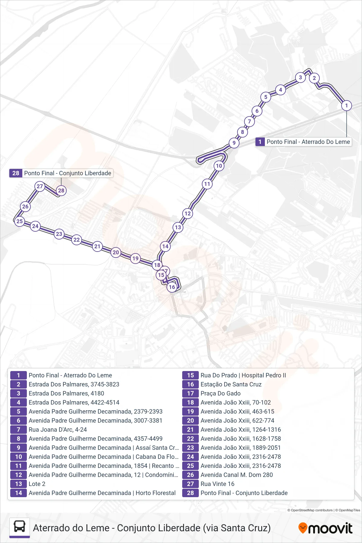Rota e paradas da linha de ônibus 809 (Conjunto Liberdade) no mapa