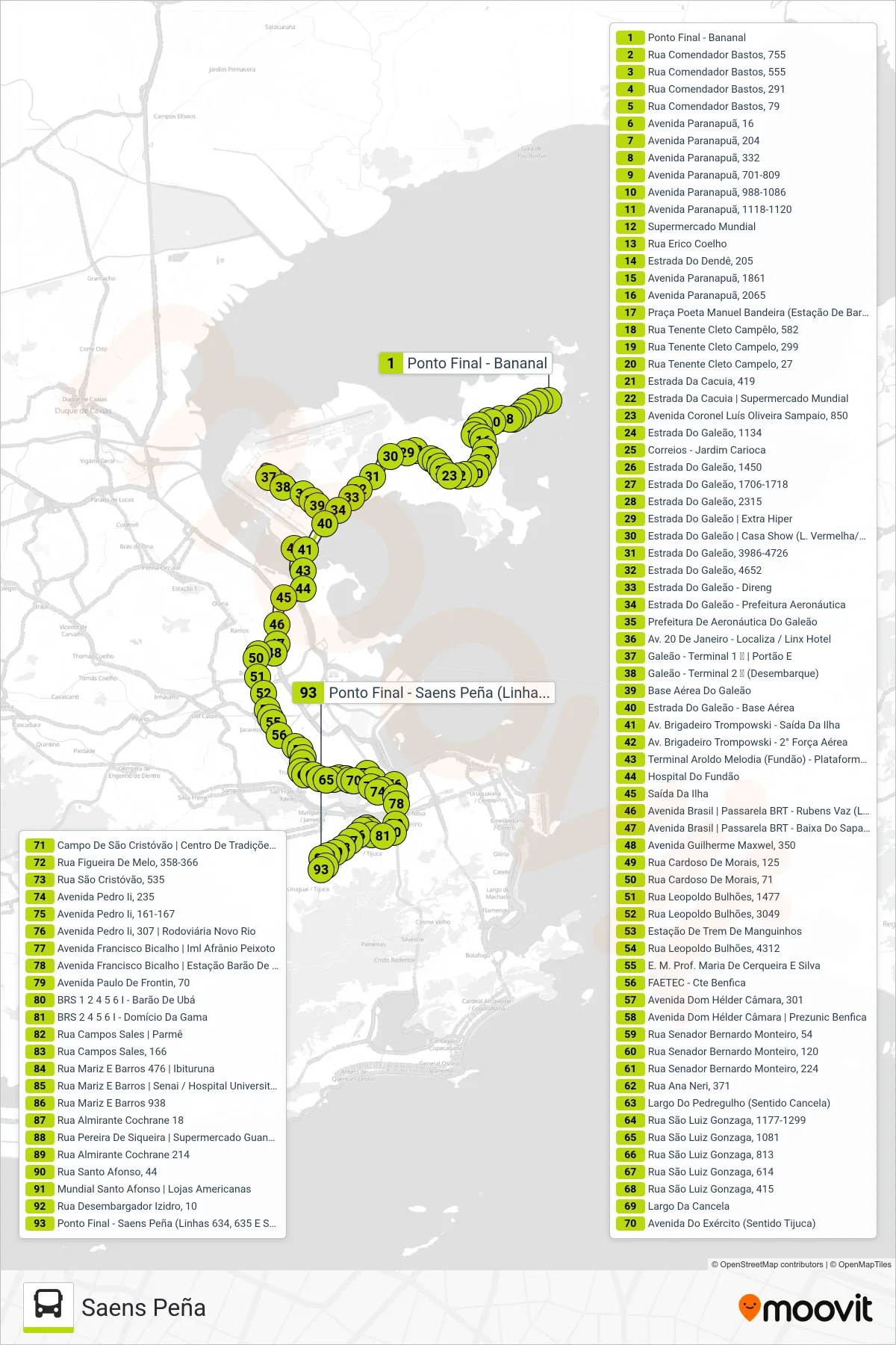 Rota e paradas da linha de ônibus SN 634 (Saens Peña) no mapa