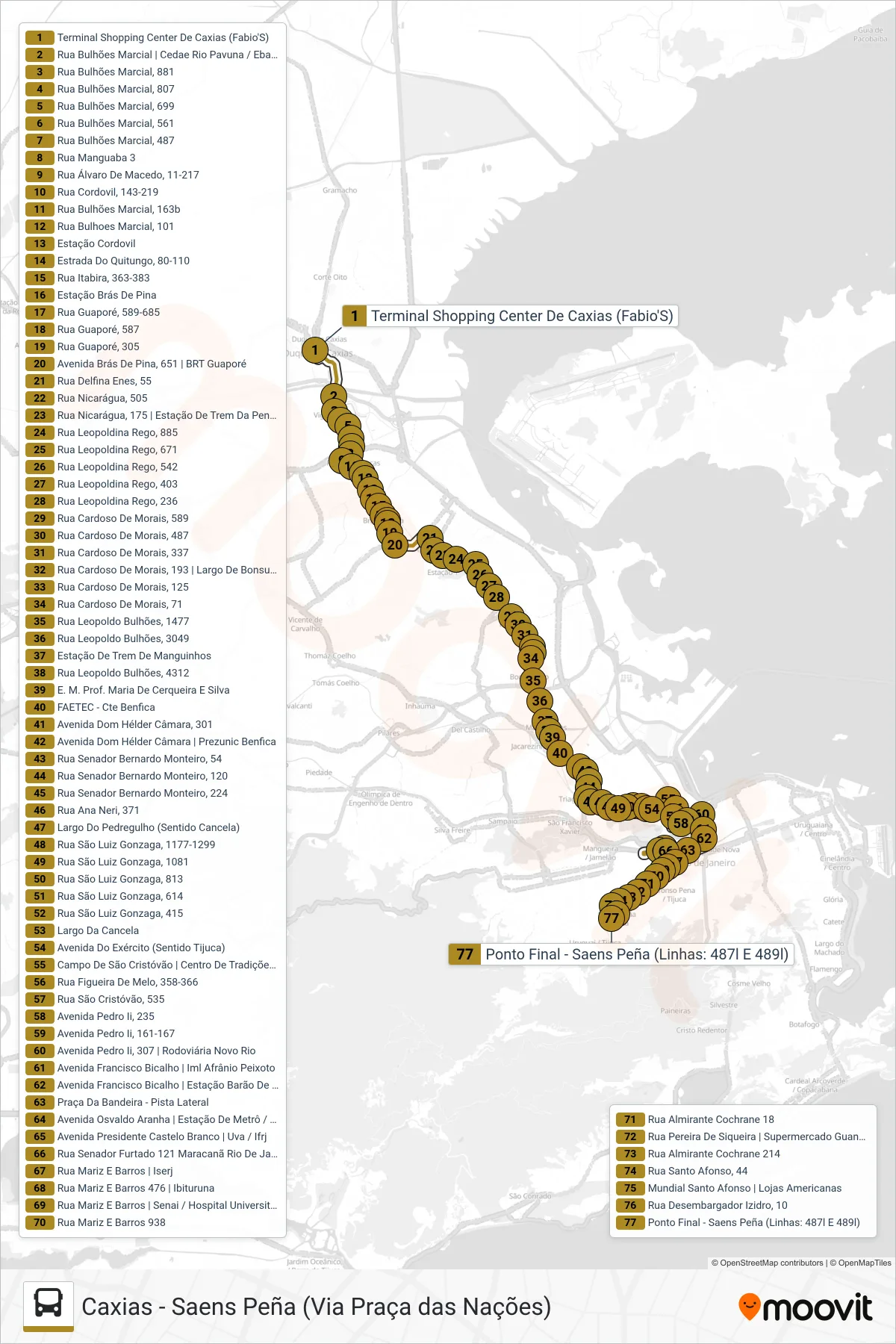 Rota e paradas da linha de ônibus  489L  (Saens Peña) no mapa
