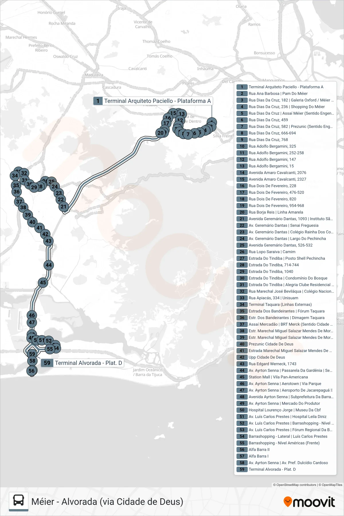 691 bus Line (Alvorada) route and stops on a map