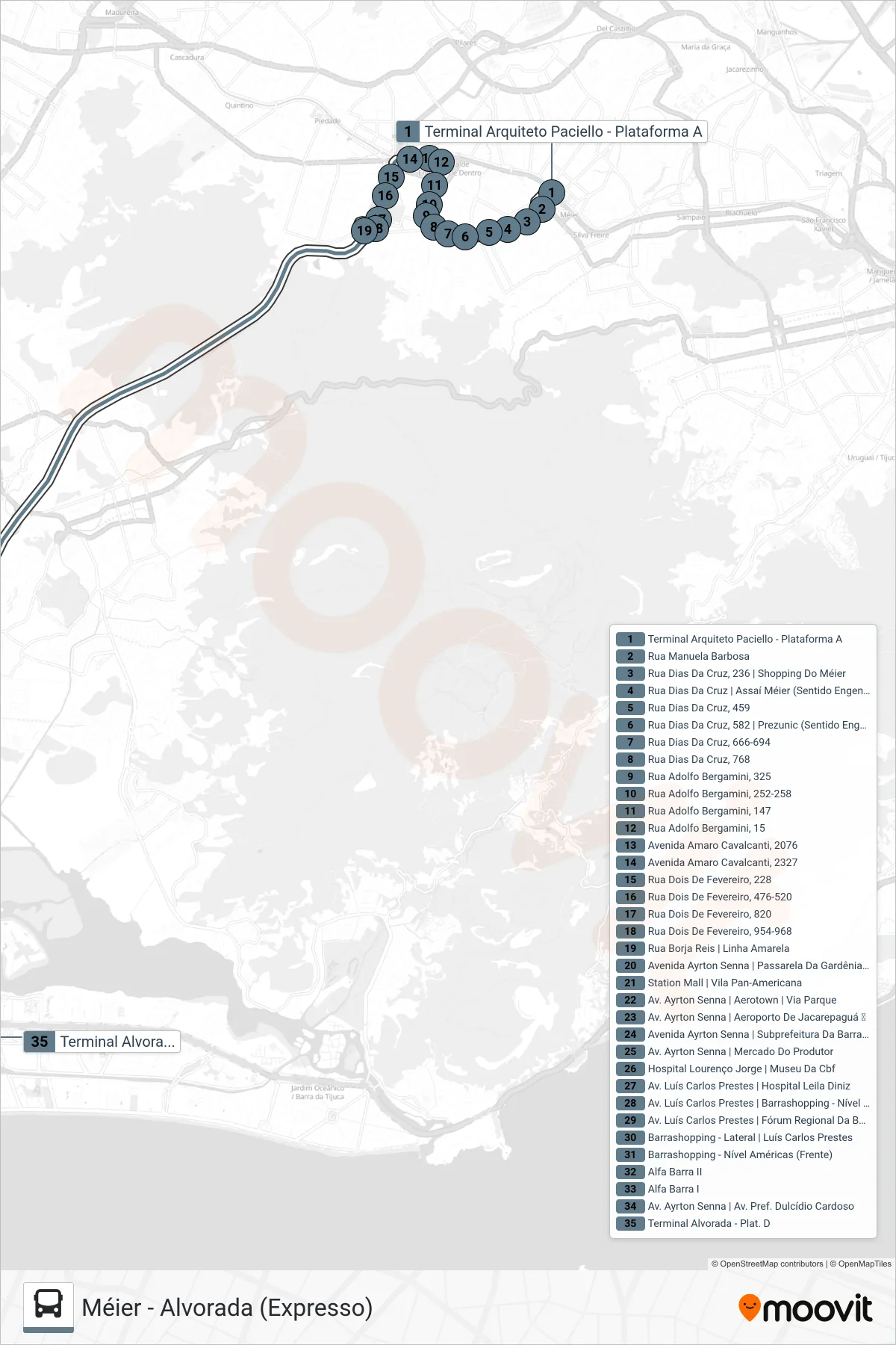 Rota e paradas da linha de ônibus 693 (Alvorada) no mapa