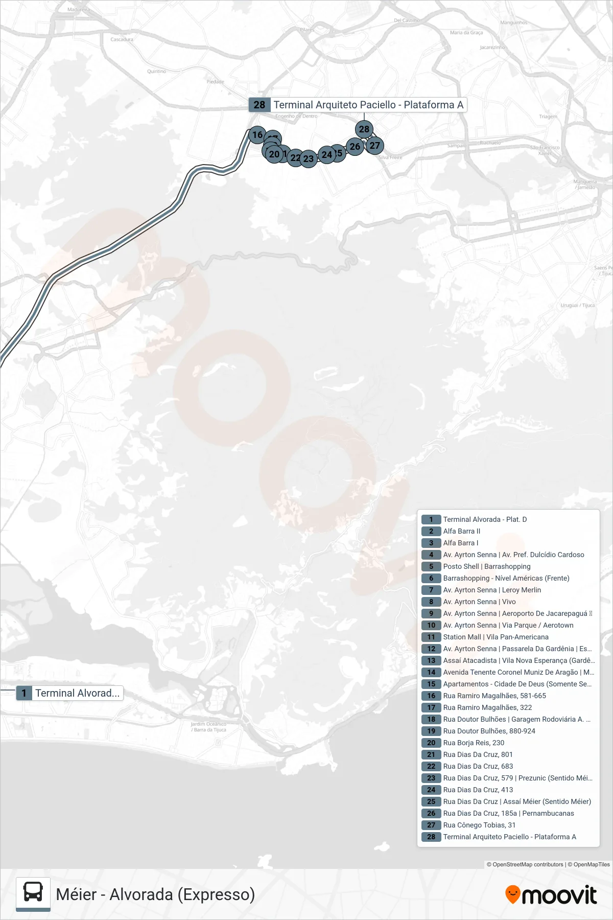 693 bus Line (Méier) route and stops on a map