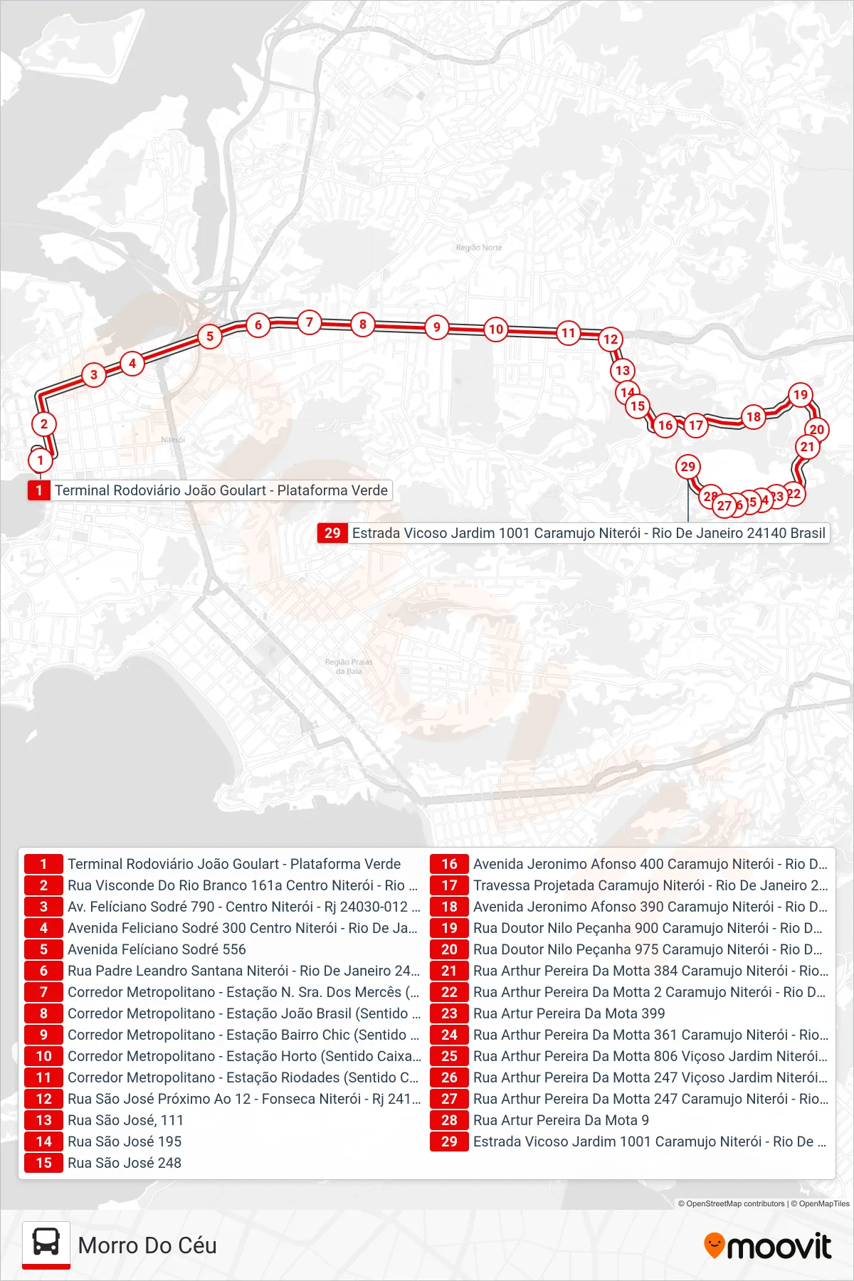 Rota e paradas da linha de ônibus 26-A (Morro Do Céu) no mapa
